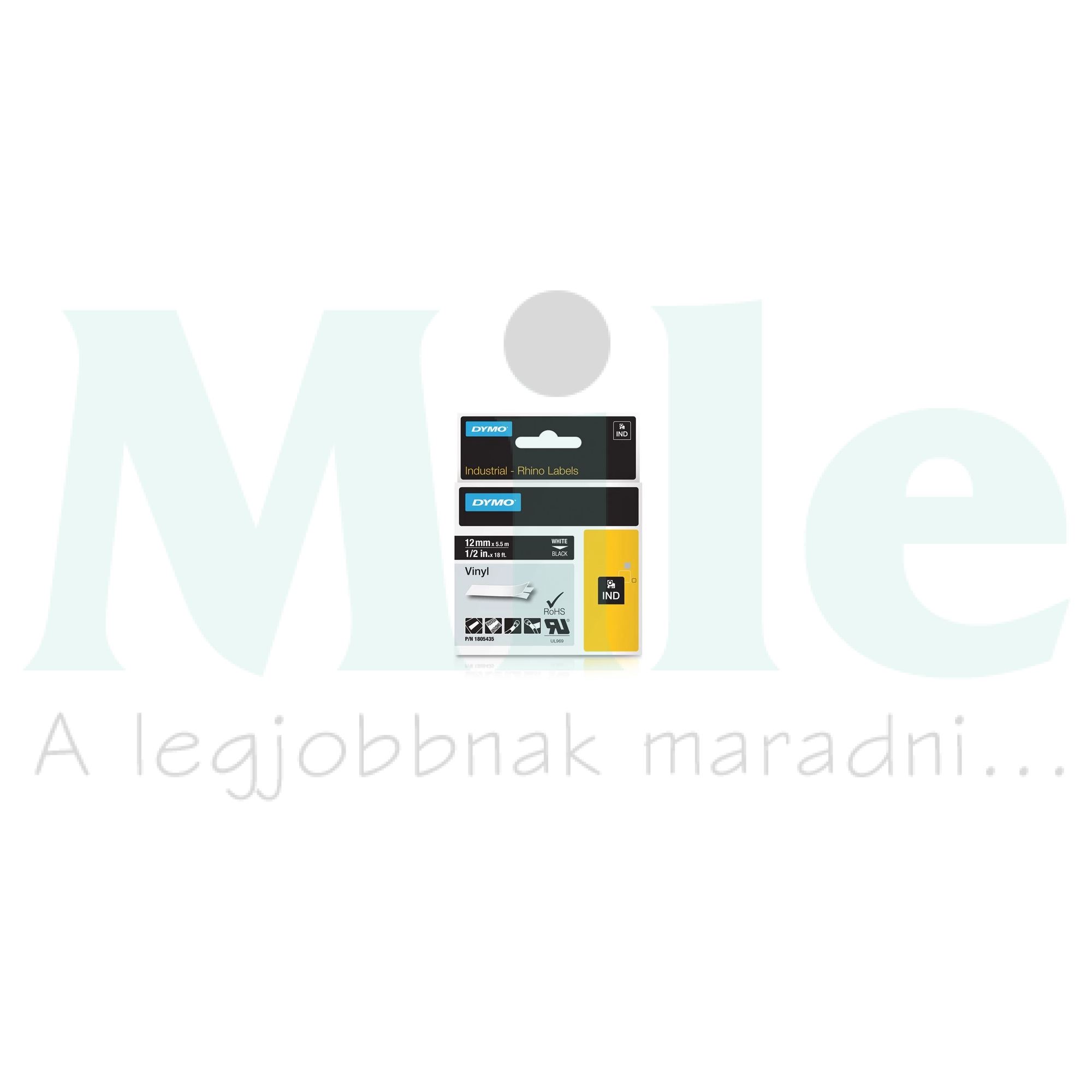 Feliratozó szalag PVC piros/ fehér-betű 12mm 5.5m hőálló UV-álló RHINO ID1 DYMO