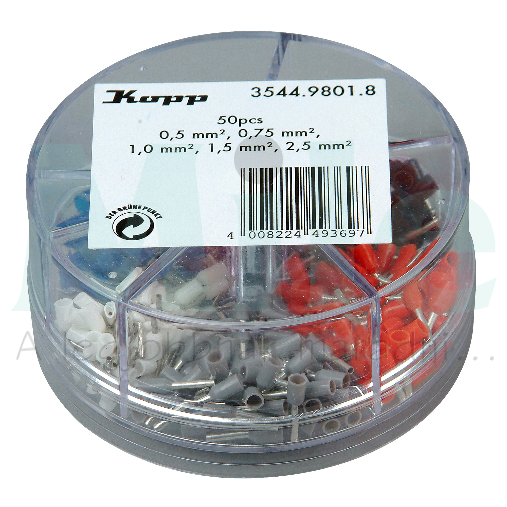 Érvéghüvely készlet szigetelt 0,5-0,75-1-1,5-2,5mm2 - 250db Kopp