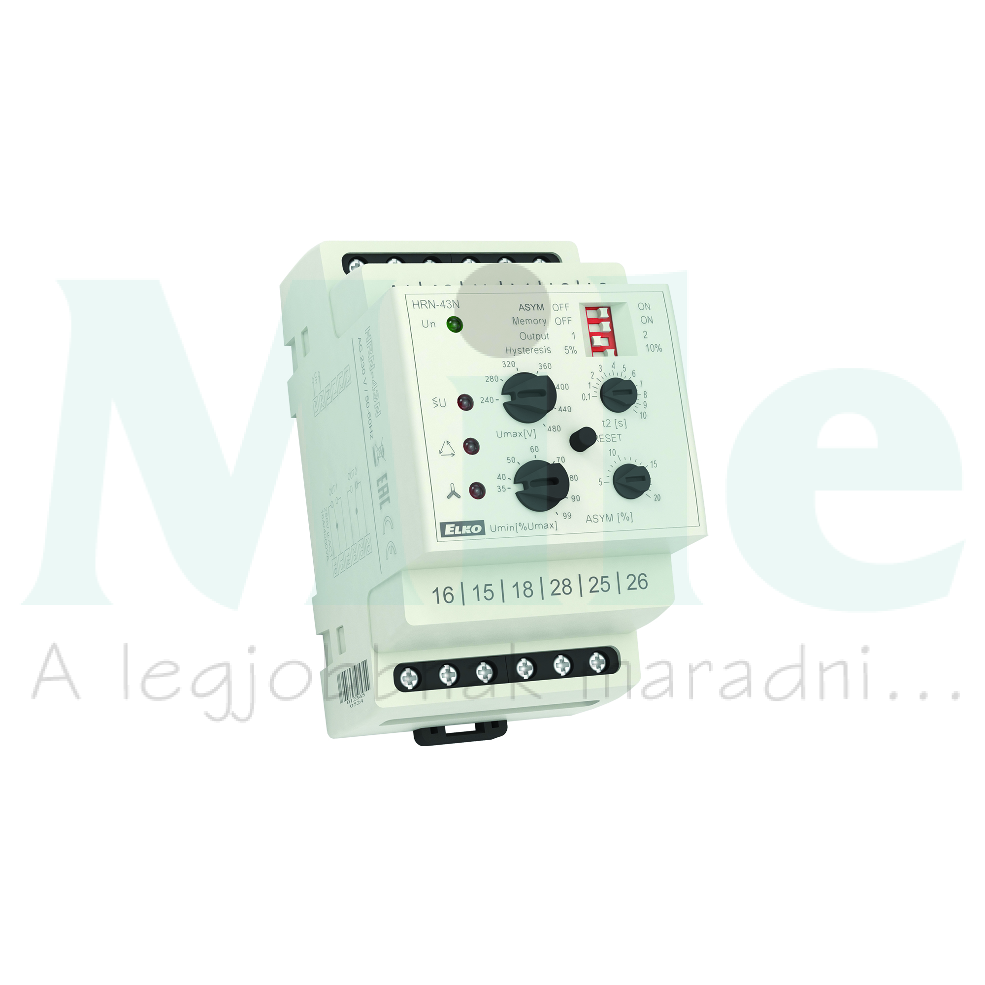 Feszültségfigyelő relé 3F kiesés/sorrend/növekedés/csökkenés 2x16A/250V AC 2v HRN-43N/24V Elko EP