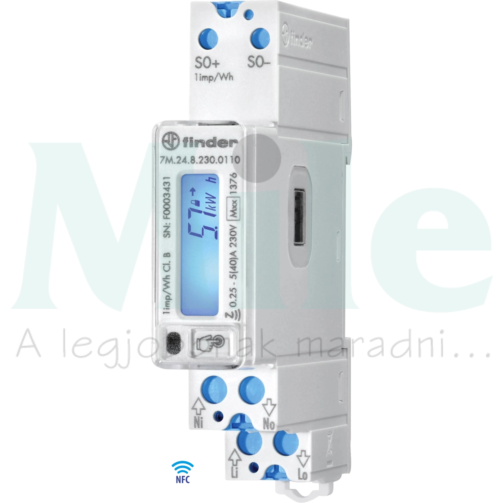 Sorolható fogyasztásmérő 1F 2irányú LCD MID-hiteles S0 IR NFC 40A direkt 7M.24.8.230.0110 FINDER
