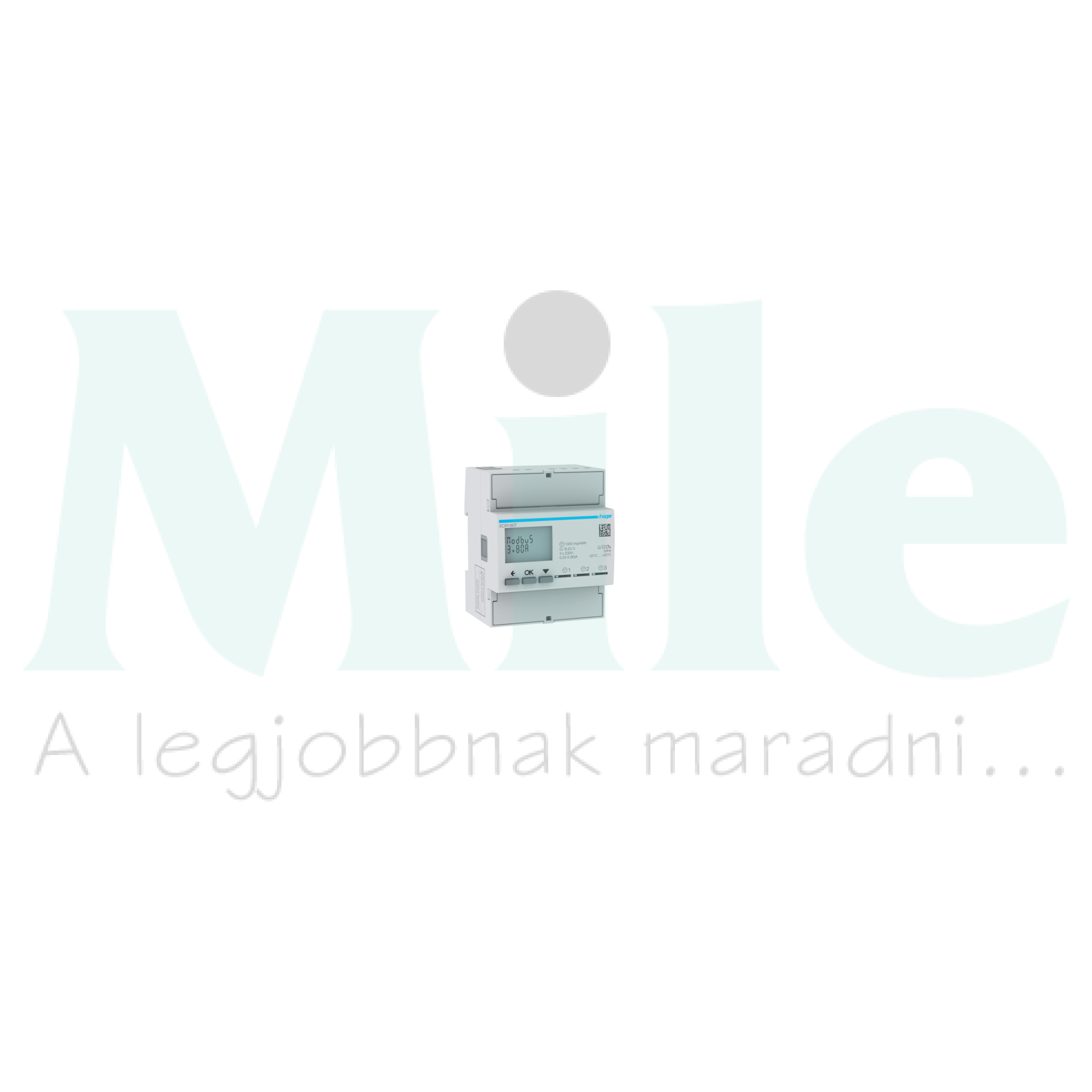 Fogyasztásmérő 1F impulzusadós LCD MID Modbus 80A direkt elektronikus 92-276V 1-fázis ECR Hager