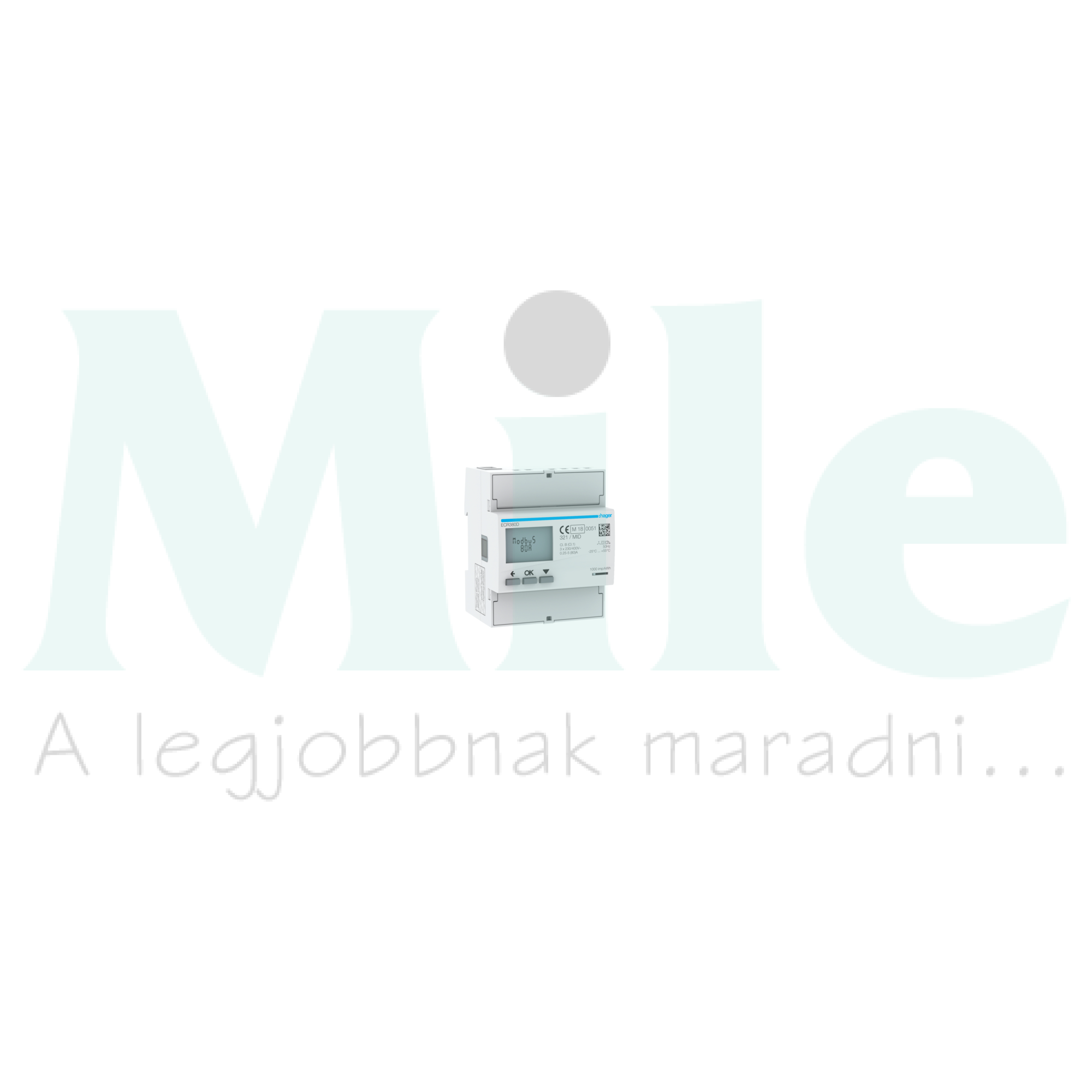 Fogyasztásmérő 3F impulzusadós LCD MID Modbus 80A direkt elektronikus 92-276V 160-480V/ ECR Hager