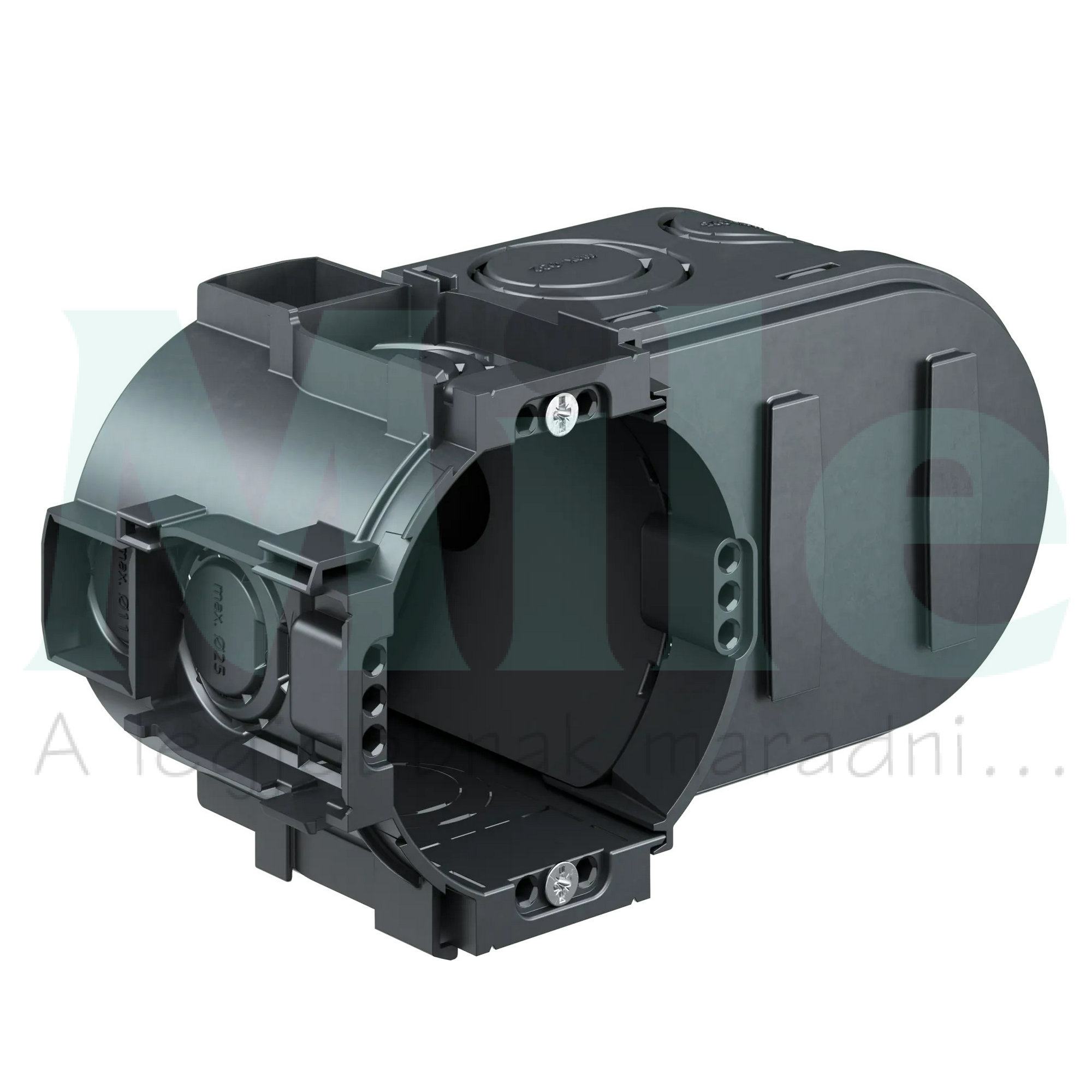 Szerelvénydoboz elektronikákhoz 71mm-es sorolás 2-es kerek 80mm x 149mm x 68mm műanyag fekete csavarral UP1 KAISER
