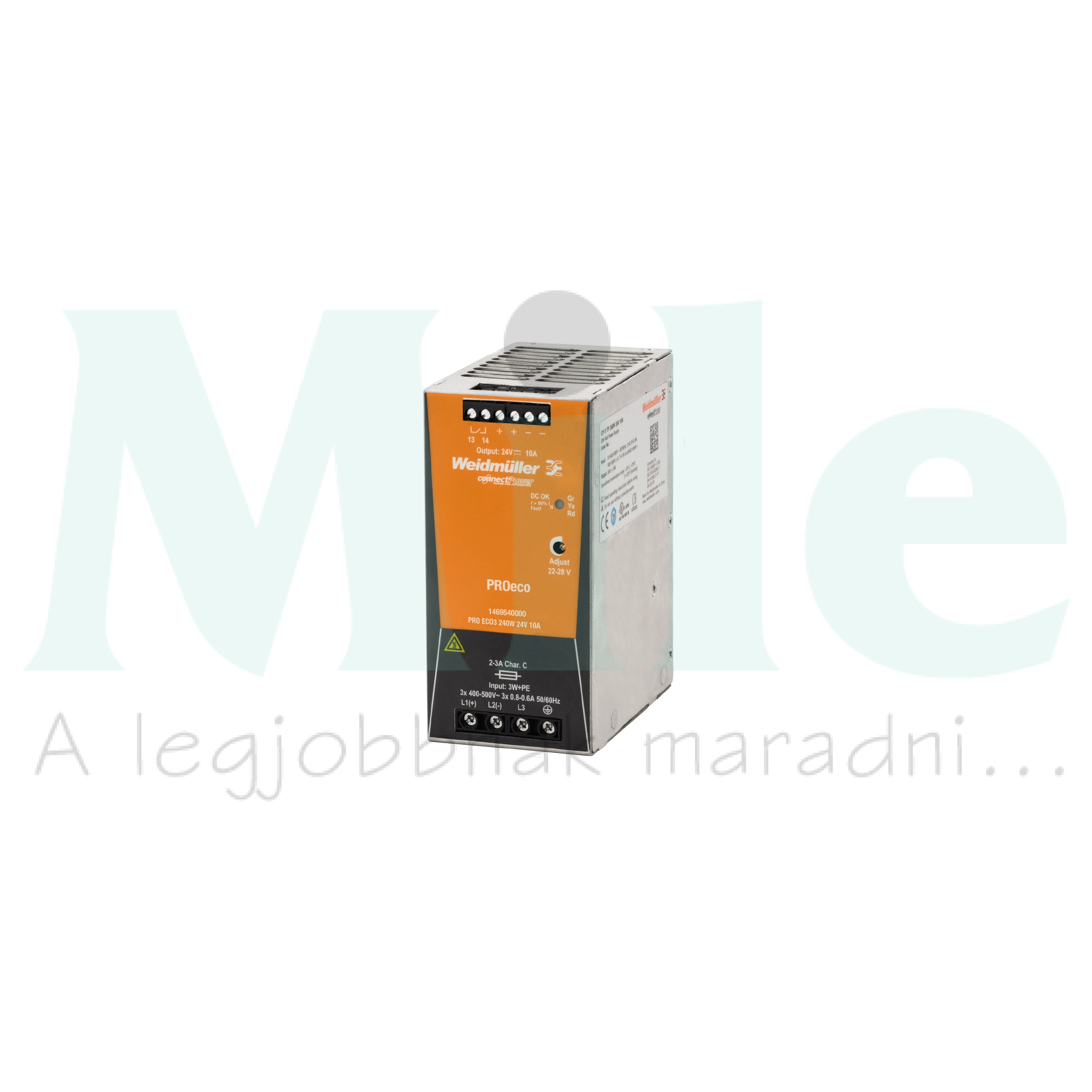 Kapcsolóüzemű DC tápegység 320-575VAC-be 450-800VDC-be 24VDC-ki PRO ECO3 240W 24V 10A Weidmüller