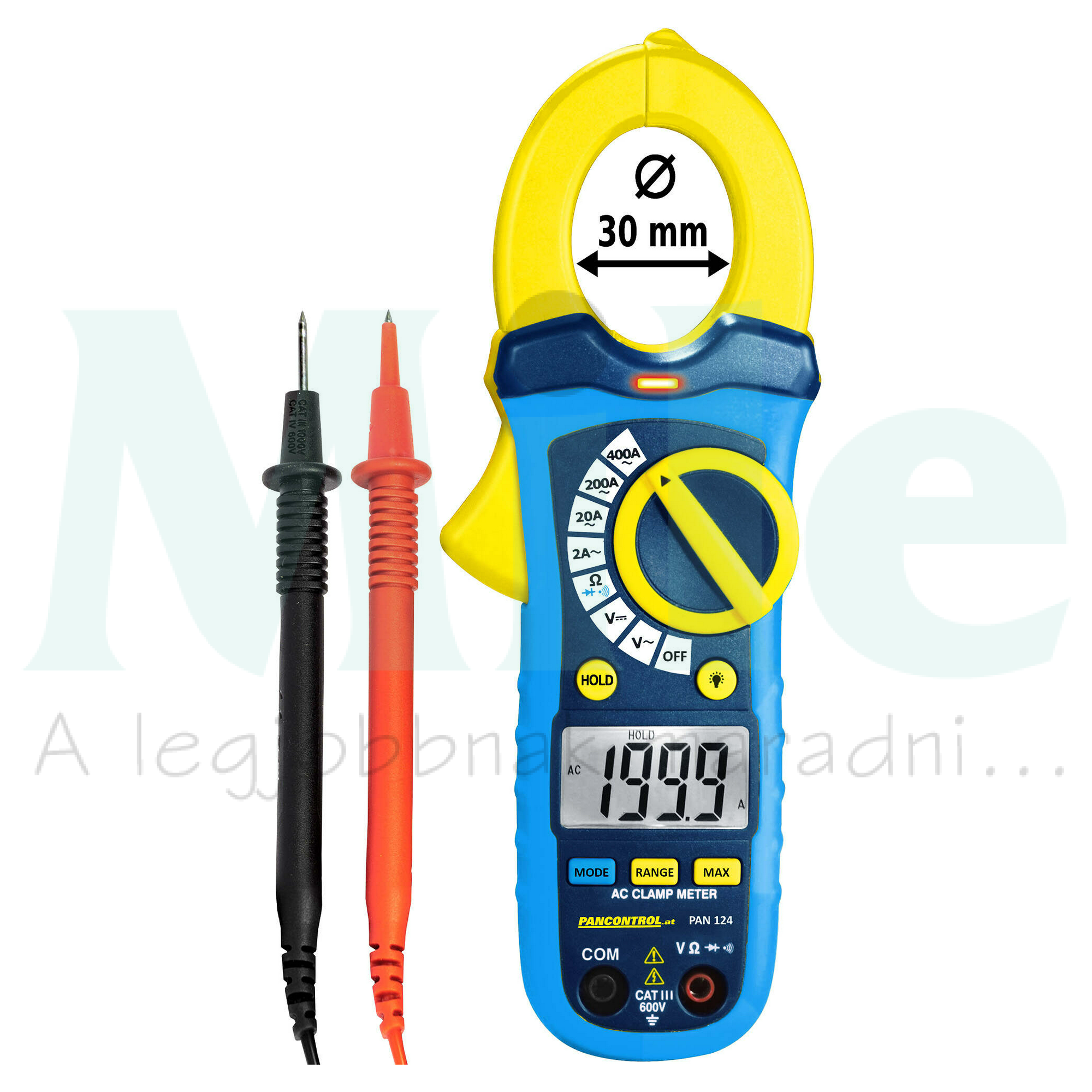 Lakatfogó V-A-Ohm-Hz LCD digitális 0,001-400A-max./AC 30mm-nyílás PAN 124 Pancontrol