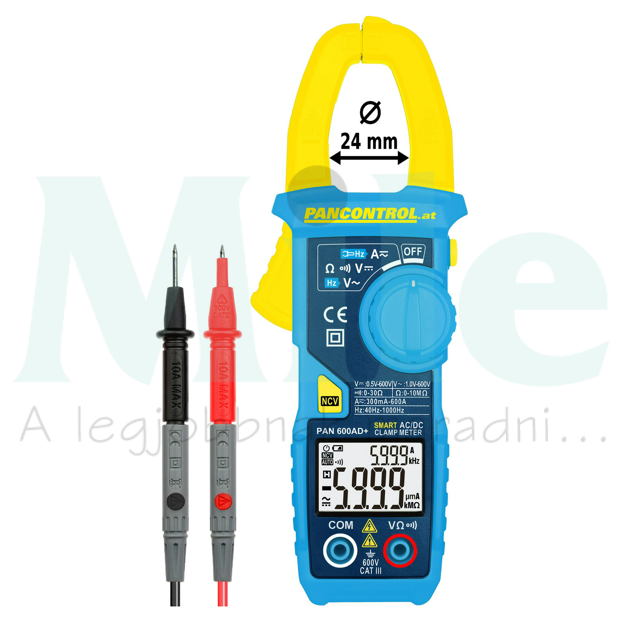 Lakatfogó V-A-Ohm-Hz LCD digitális 0,01-600A-max./DC 0,01-600A-max./AC PAN 600AD+ Pancontrol