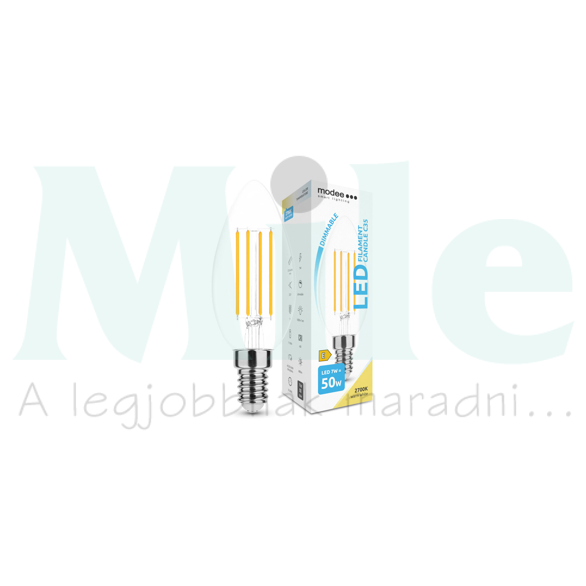 LED lámpa B35 DIM gyertya filament 7W- 50W E14 806lm 827 DIM 220-240V AC 35000h 360° 2700K Modee