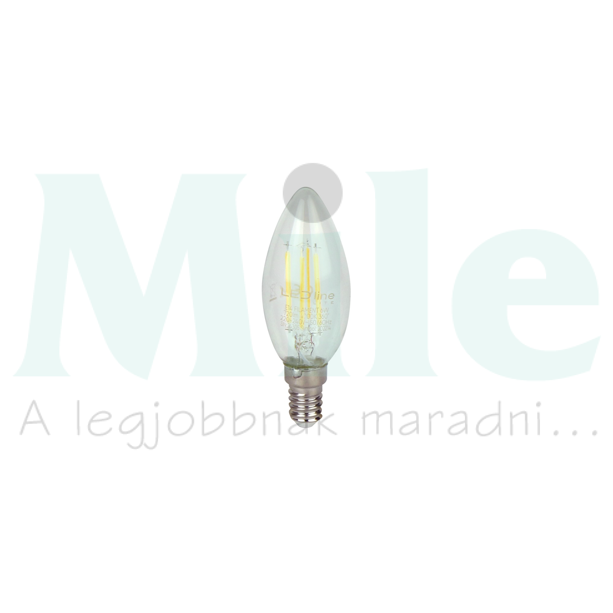 LED lámpa B35 gyertya filament 6W- E14 600lm 827 220-240V AC 25000h 360° 2700K Lite LED line