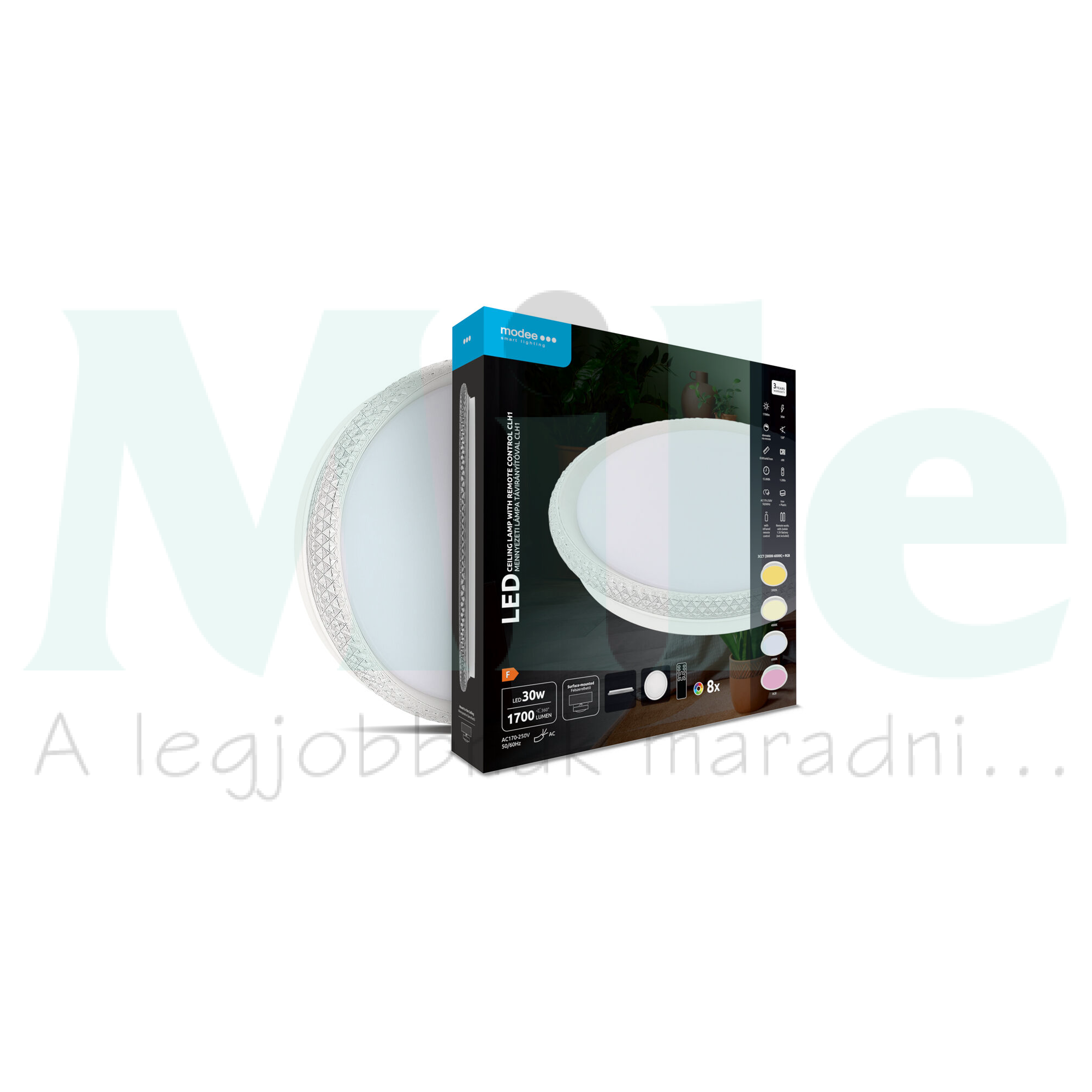 LED mennyezeti lámpatest kerek 3CCT DIM +RGB távirányítóval díszes-perem falonkívüli 1x 30W 170-250V AC 1700lm 2700-6000K IP20 Modee