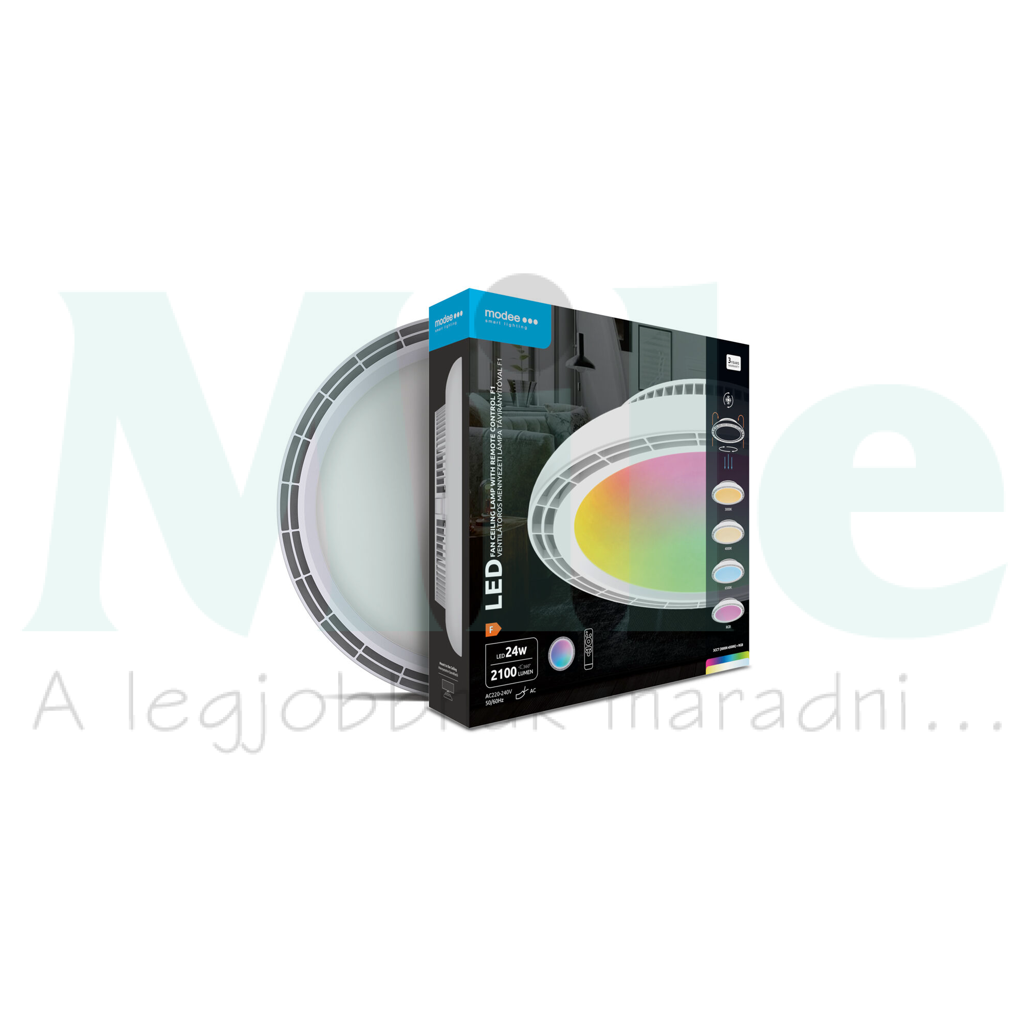 LED mennyezeti lámpatest ventilátoros (3-fokozat) falonkívüli 1x 24W 220-240V AC 2100lm 3000-6000K IP20 20000h Modee