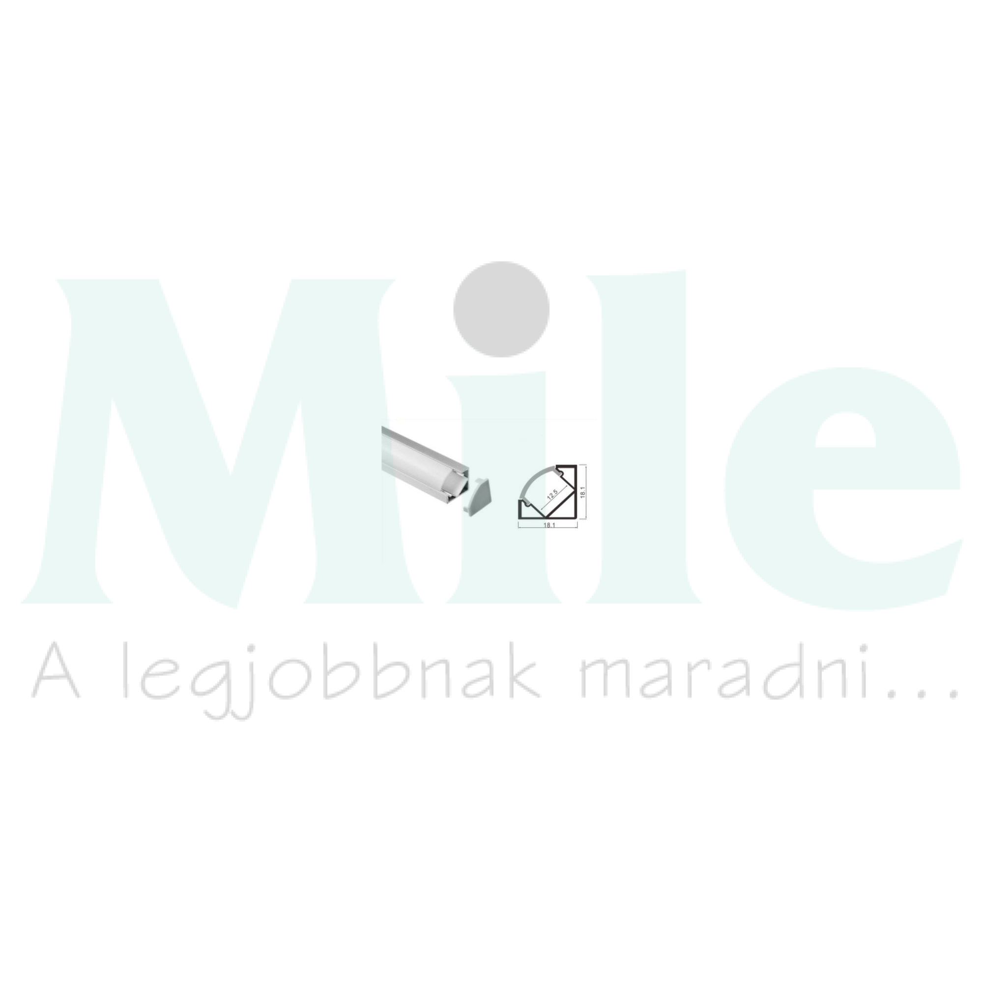 LED szalag profil készlet alu. 18,1x18,1x1000mm +matt fedél +klipsz +végzáró Clearled