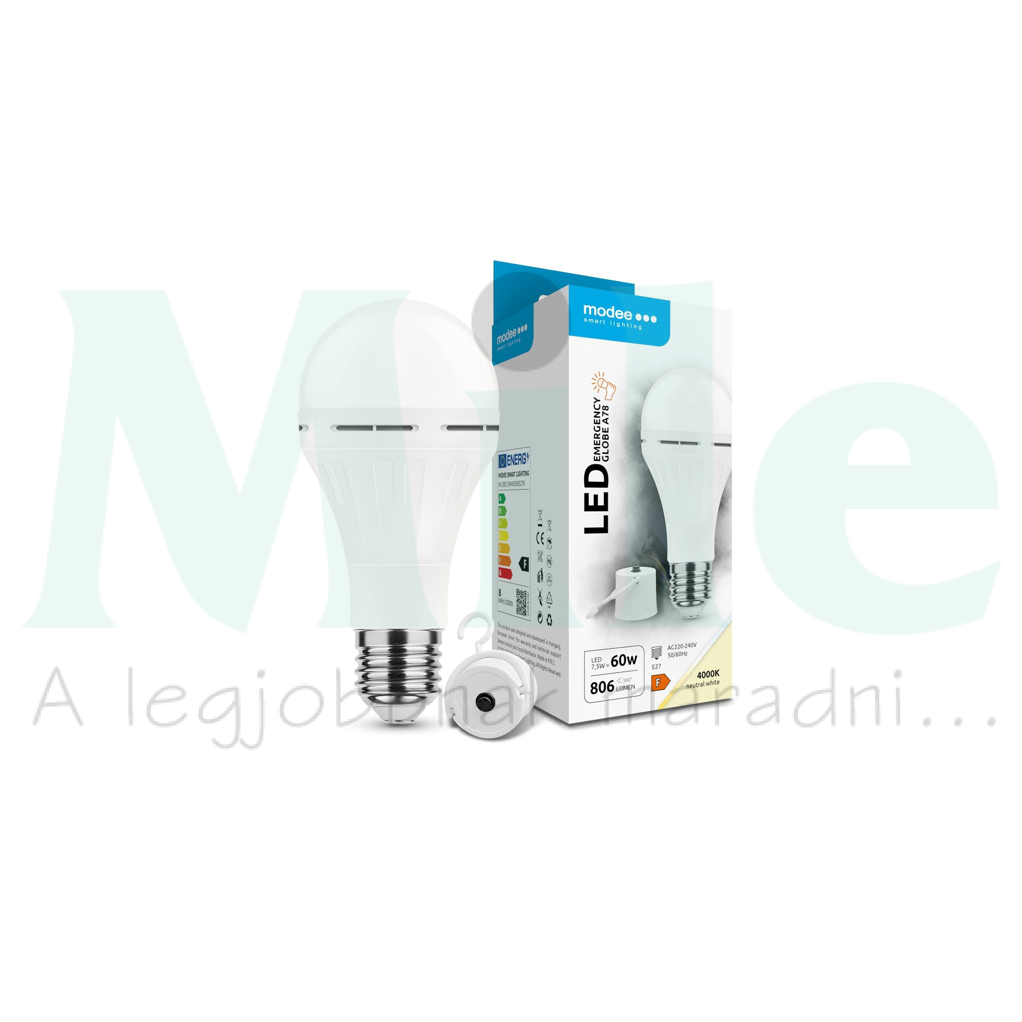 LED vészvilágító lámpa 2Ah/Li-ion/250lm/3h-akku A78 körte A 7,5W- 60W E27 806lm 840 Modee