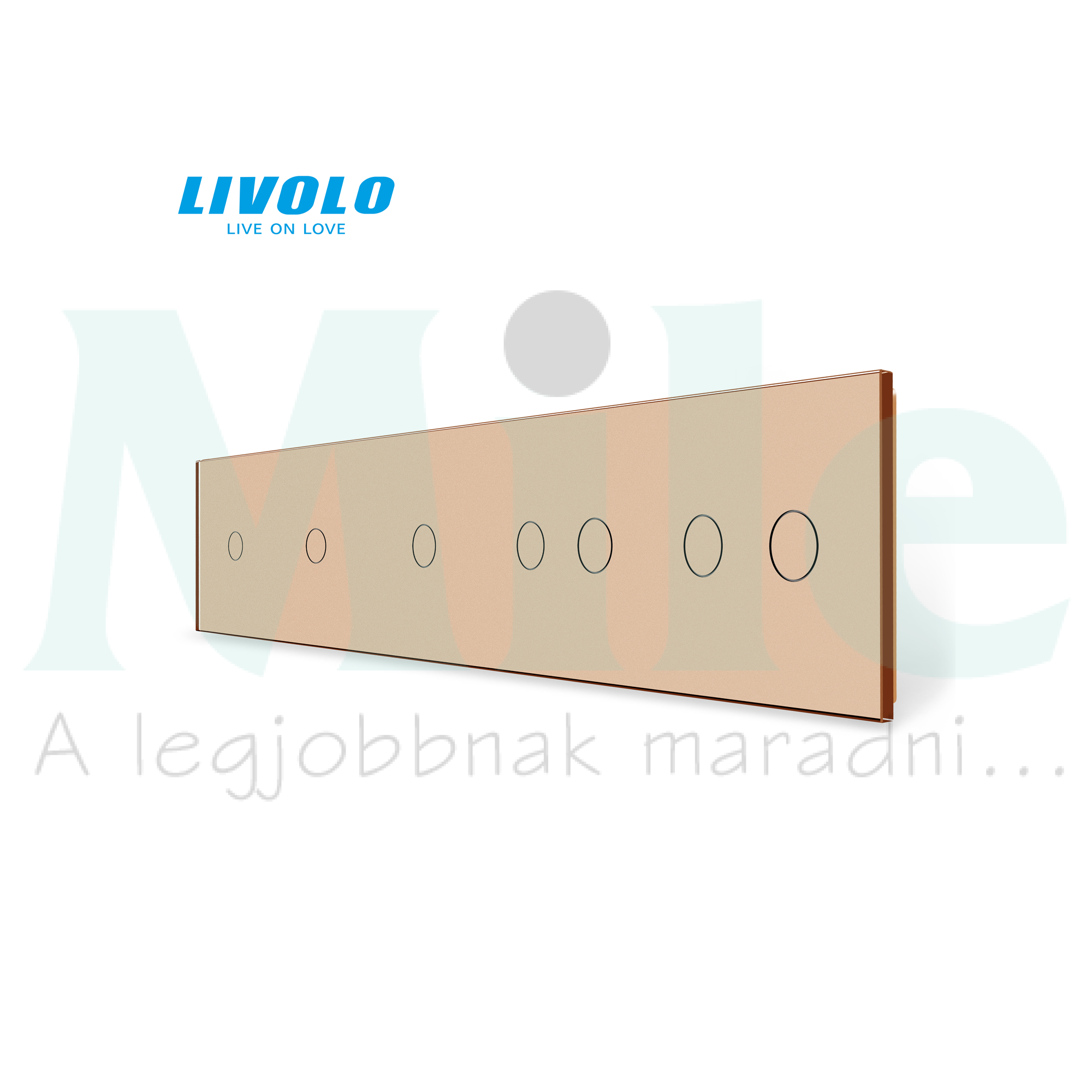 C7 sorolókeret 3x egyes + 2x kettes kapcsolóhoz 5-es vízszintes üveg arany C73C12C2G LIVOLO