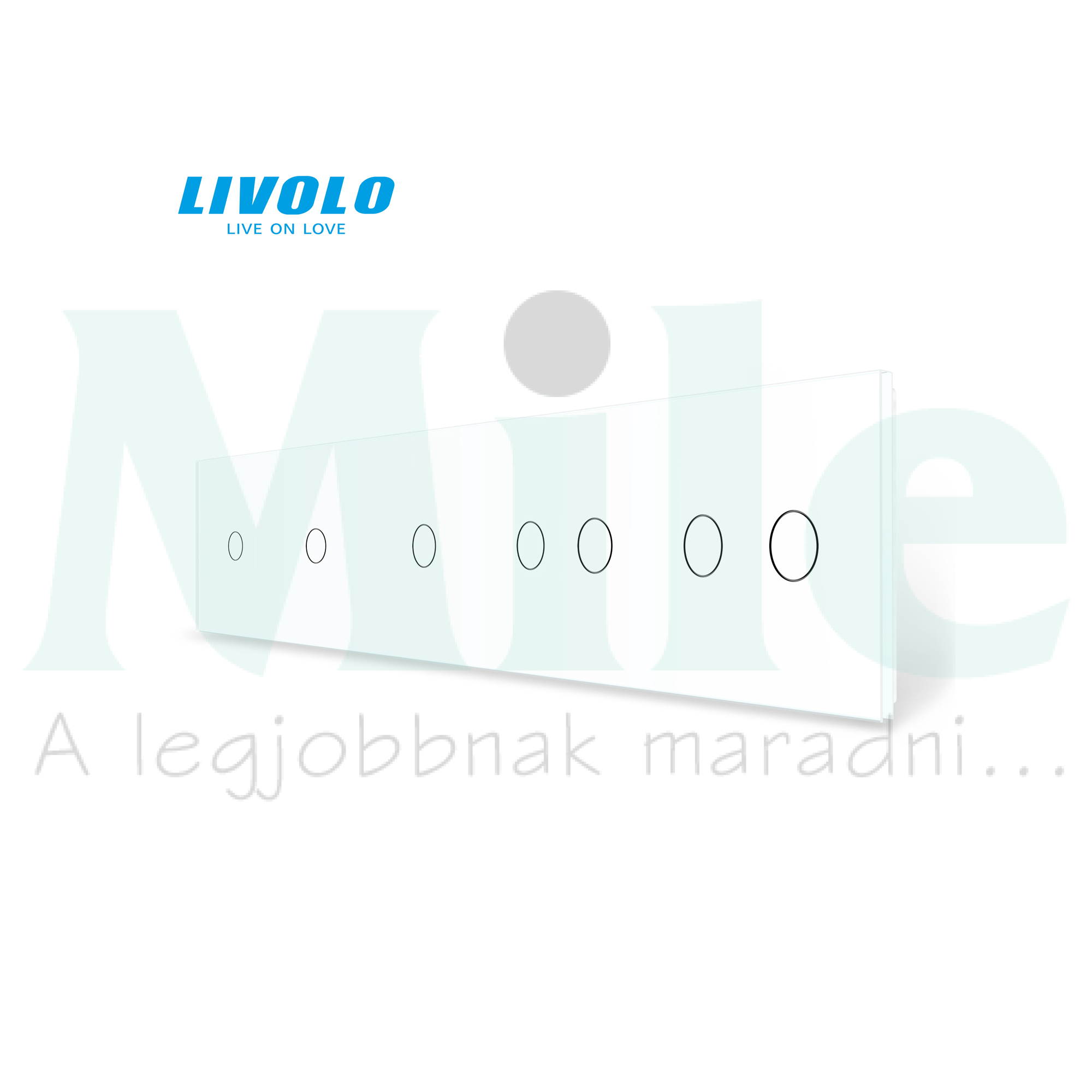 C7 sorolókeret 3x egyes + 2x kettes kapcsolóhoz 5-es vízszintes üveg fehér C73C12C2W LIVOLO