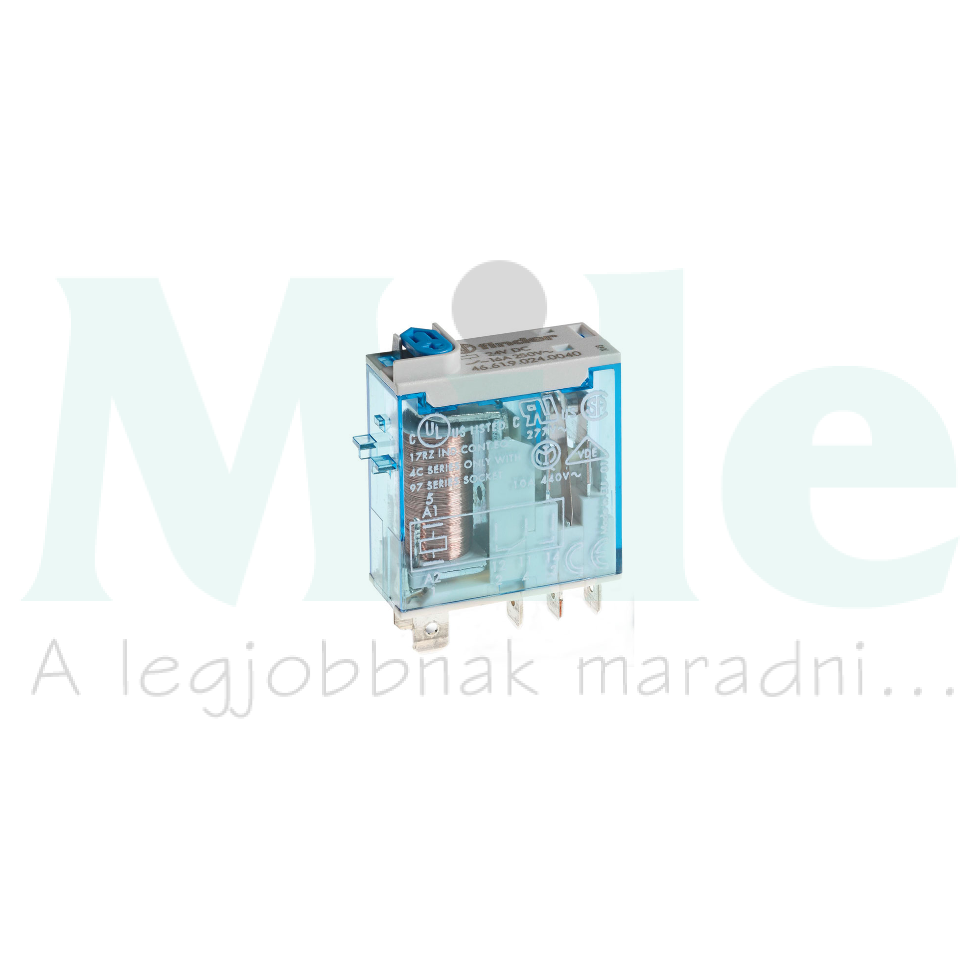 Miniatűr ipari  relé 16A 1-v dugaszolós 24VDC monostabil IP40 46.61.9.024.0040 FINDER