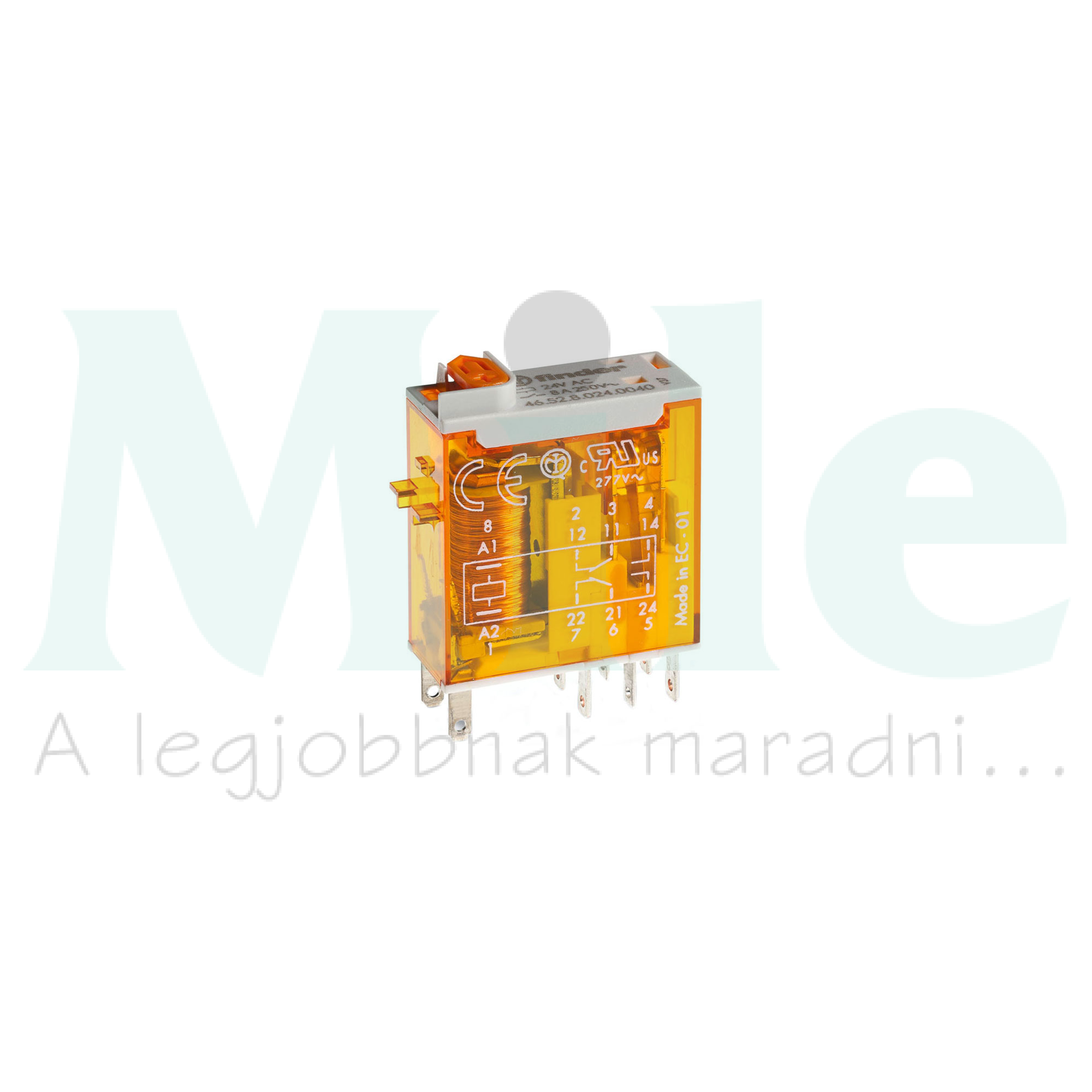 Miniatűr ipari relé, dugaszolható, mech. állapotjelzés + tesztgomb, 2 váltóérintkező 8 A, tekercs: 230 V AC