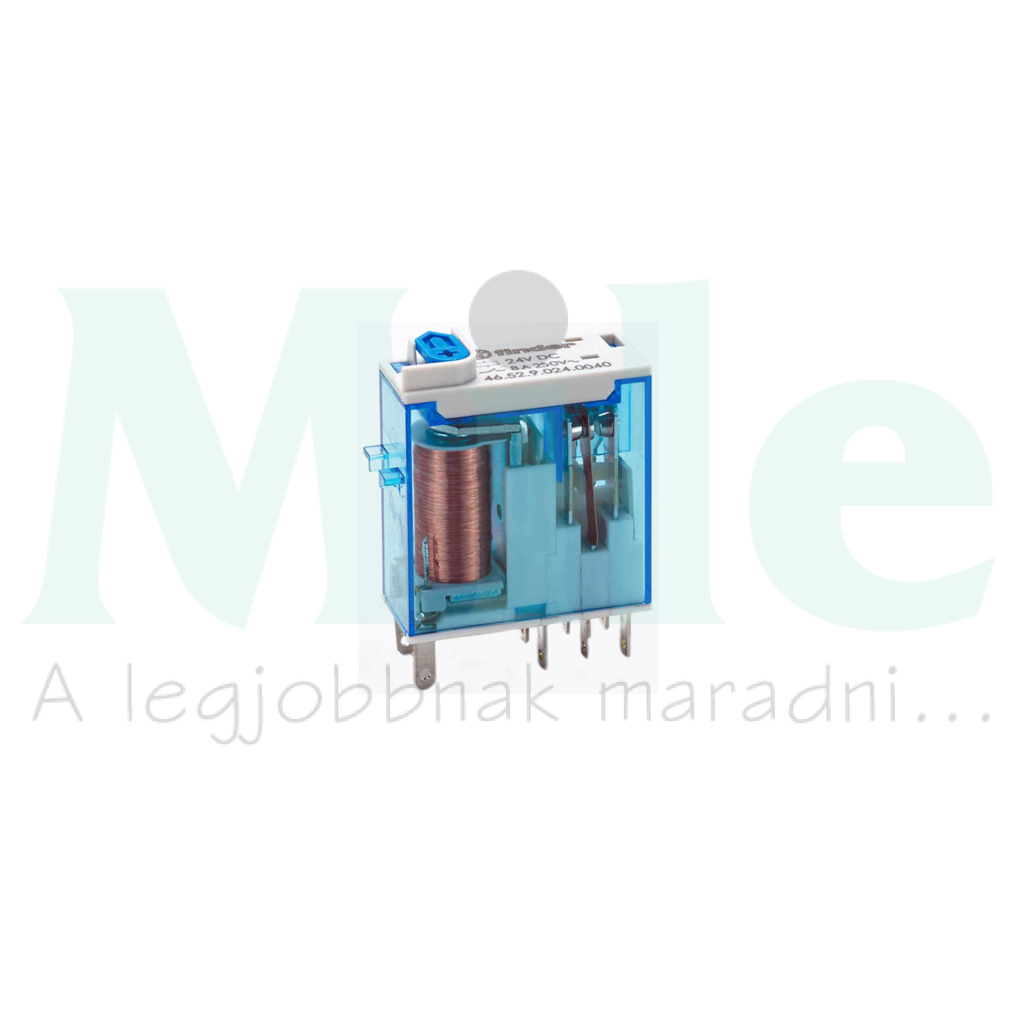 Miniatűr ipari  relé 8A 2-v dugaszolós 24VDC monostabil IP40 46.52.9.024.0040 FINDER