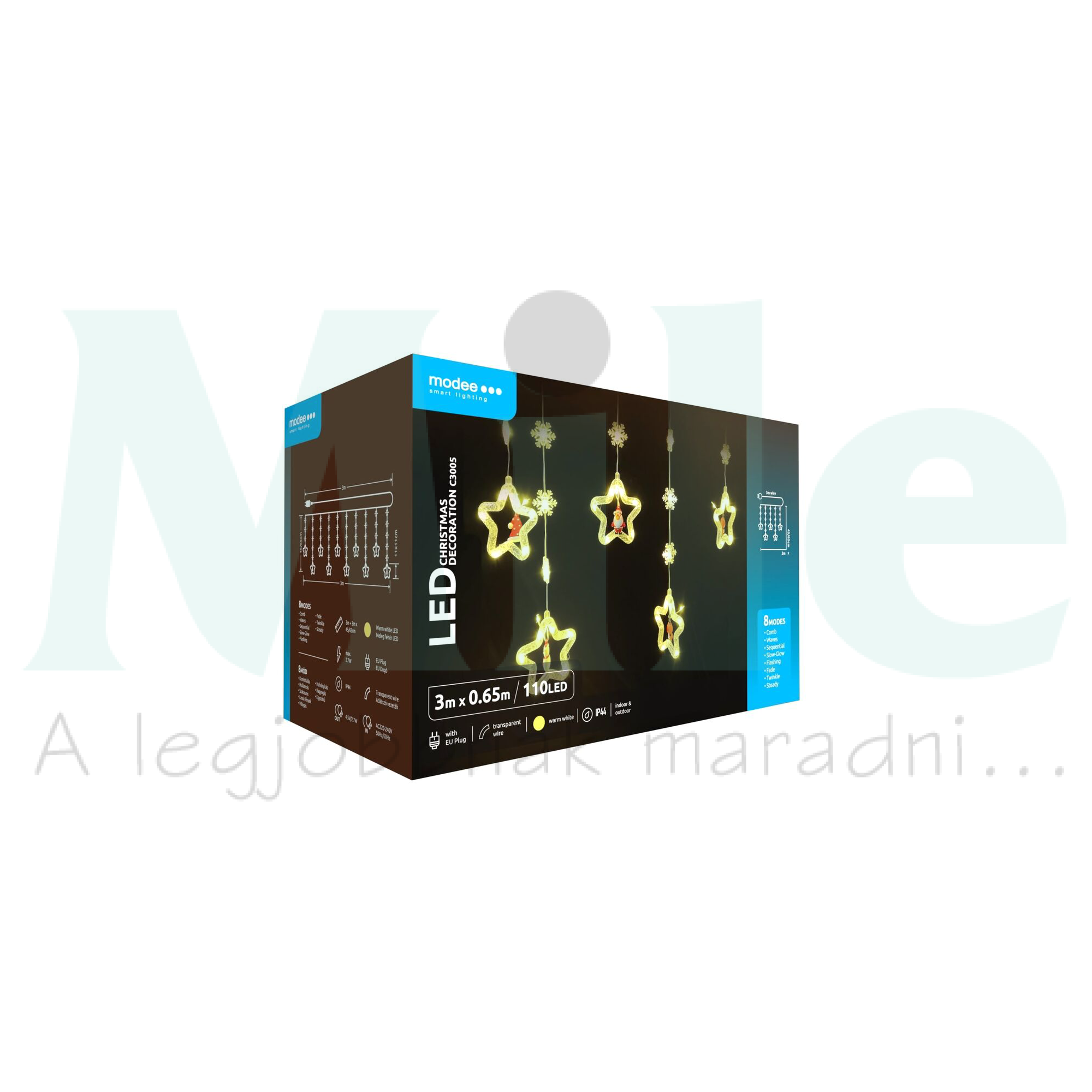 LED karácsonyi dekoráció 110LED-lógó dísz/3m tápegység-dugóval 8mód kültéri 37db/m 220-240V Modee