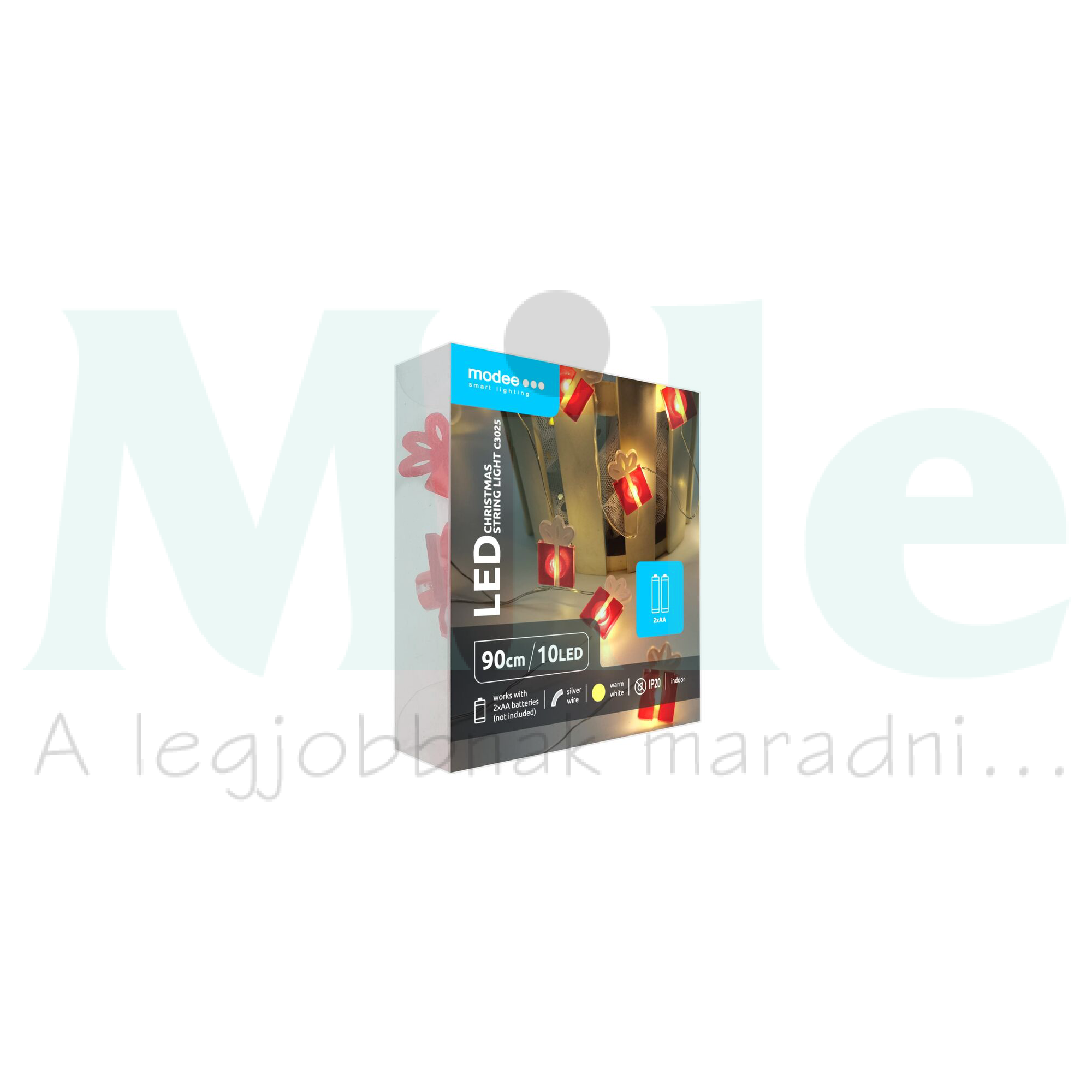 LED karácsonyi füzér 10LED AJÁNDÉKCSOMAG/0,9m 2xAA-elem(nélkül) fehér-fényű 3V DC 2700K Modee