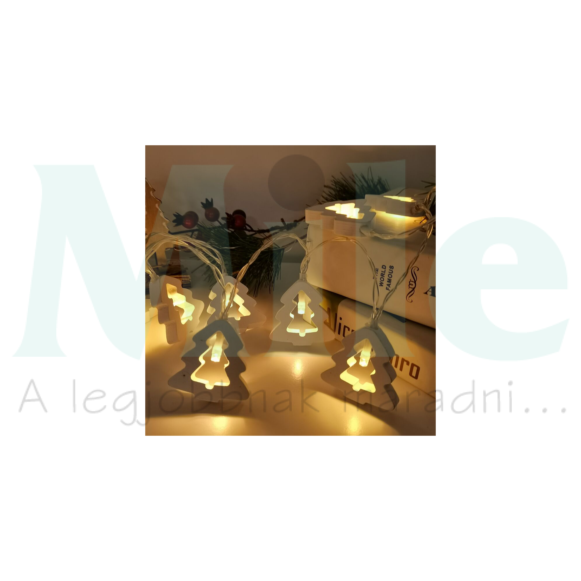 LED karácsonyi füzér 10LED FENYŐFA/0,9m 2xAA-elem(nélkül) fehér-fényű 3V DC 2700K IP20 Modee