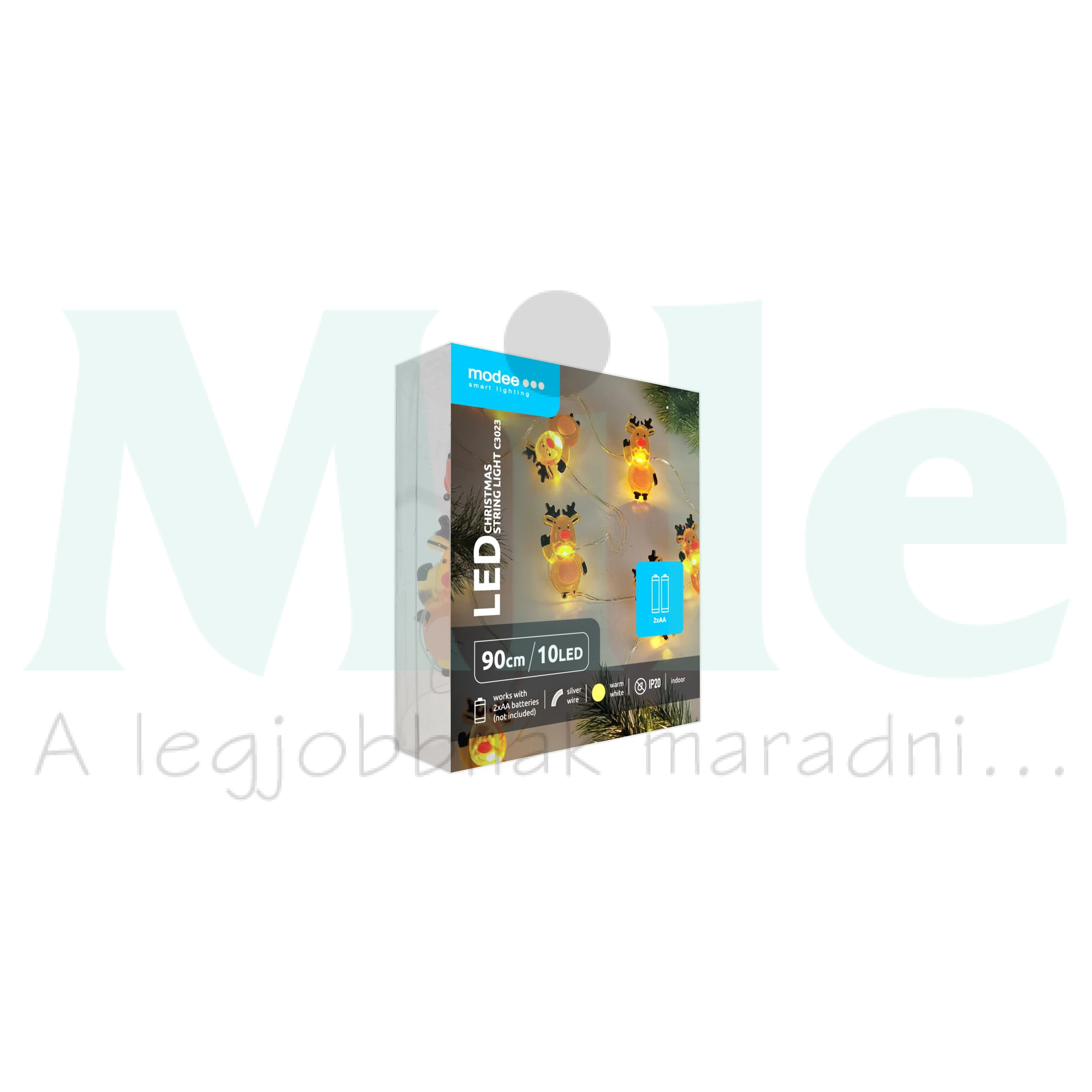 LED karácsonyi füzér 10LED RÉNSZARVAS/0,9m 2xAA-elem(nélkül) fehér-fényű 3V DC 2700K IP20 Modee