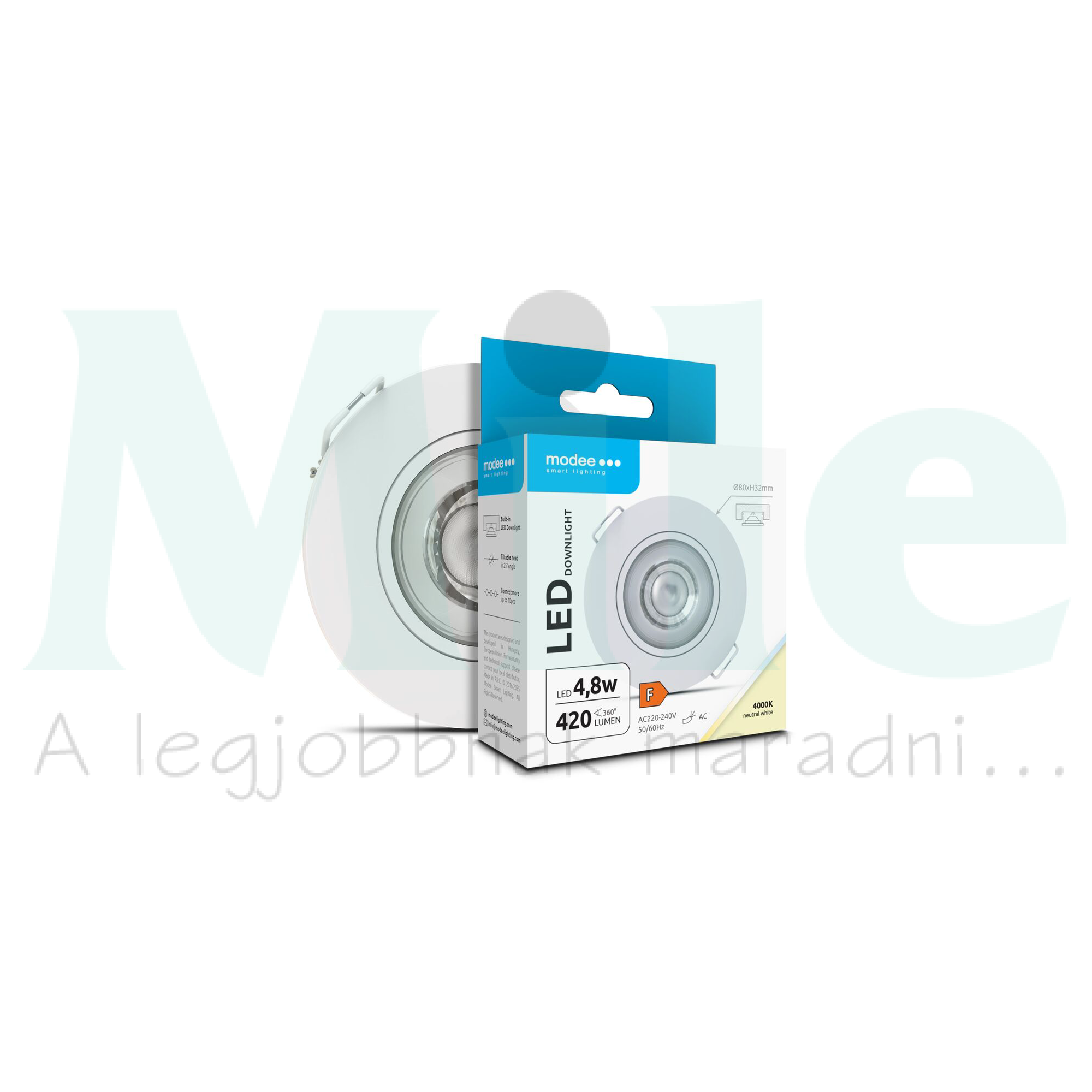 LED mélysugárzó lámpatest dönthető/25° süllyesztett 1x 4,8W 220-240V AC 420lm 4000K IP20 Modee
