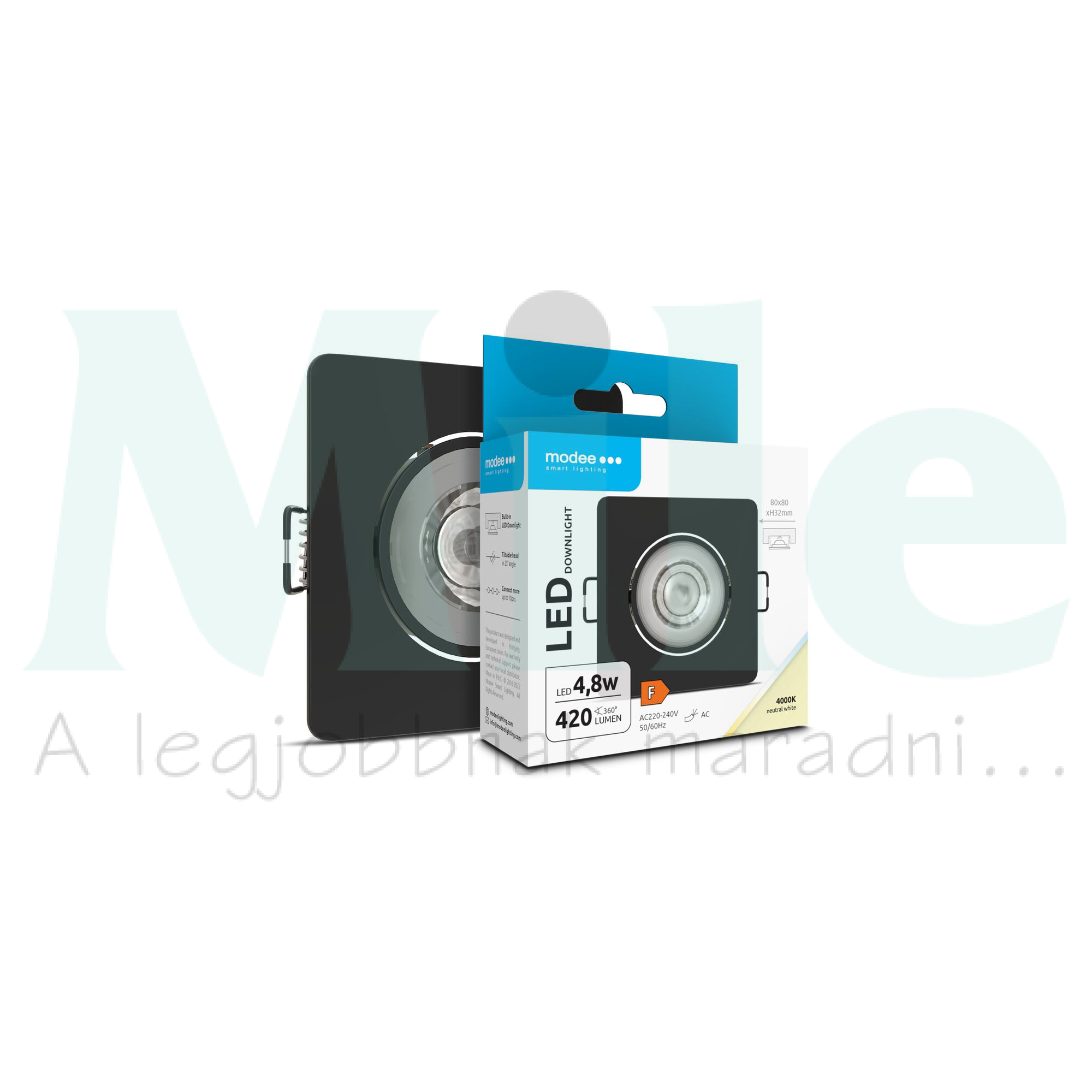 Modee LED Mélysugárzó Négyzet 4,8W 4000K IP20 80xH32mm ROT(420 lumen) feketeERP