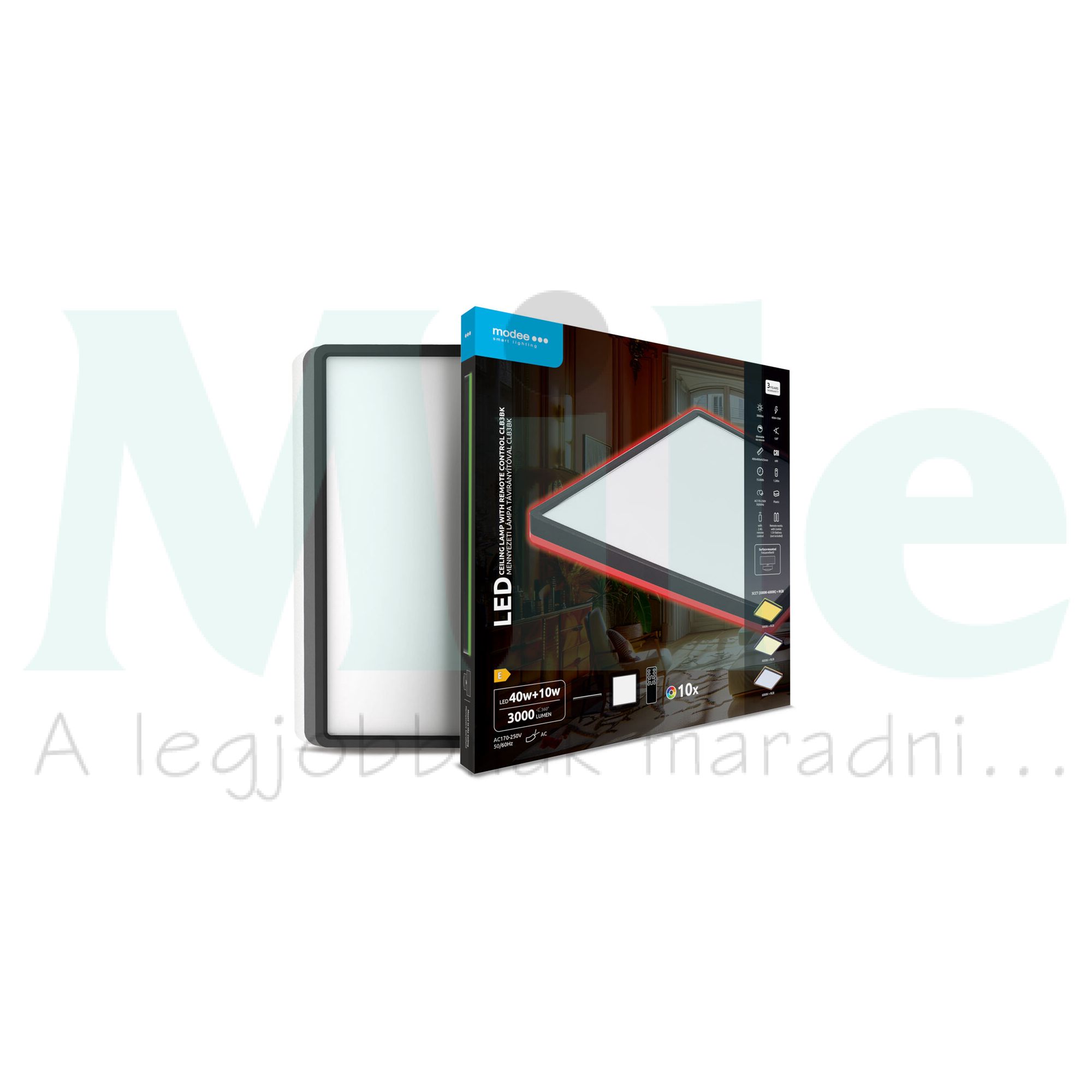 Modee Mennyezeti LED Lámpa CLB3 40+10W 3CCT+RGB 400x400mm +rem (3000 lumen) ERP