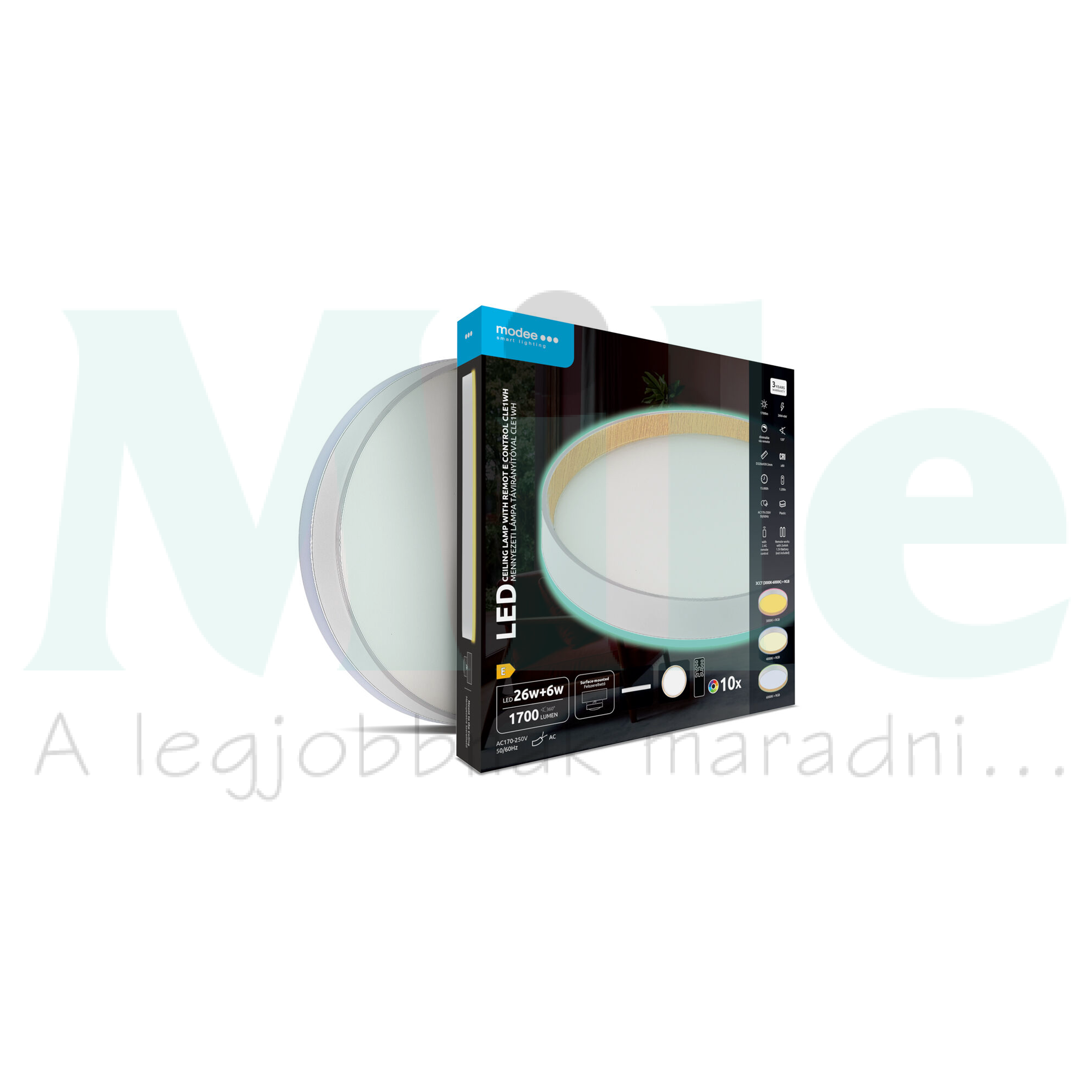 Modee Mennyezeti LED Lámpa CLE1WH 26+6W 3CCT+RGB D320mm +rem (1700 lumen) ERP