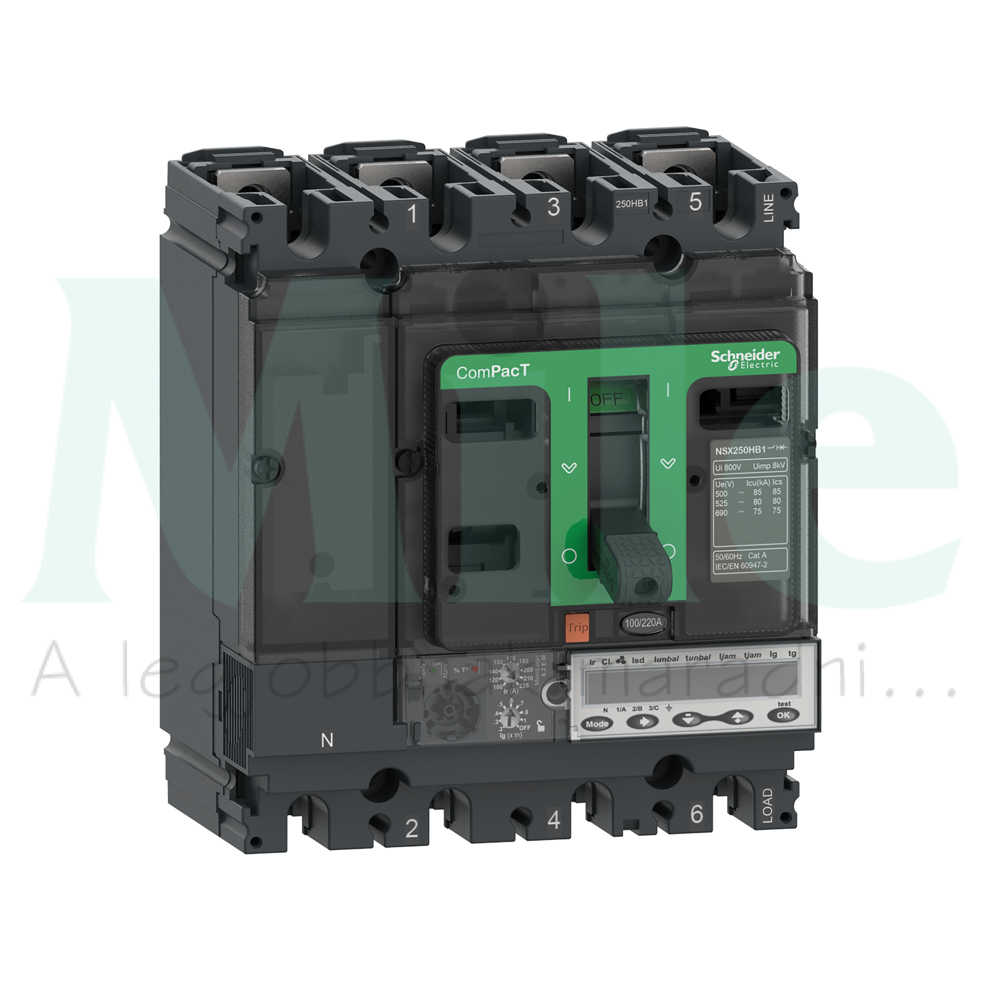 Motorvédő megszakító 3P3D 100-220A-hő 200kA fix csavaros ÚjGen NSX250R Mic6.2EM-220A Schneider