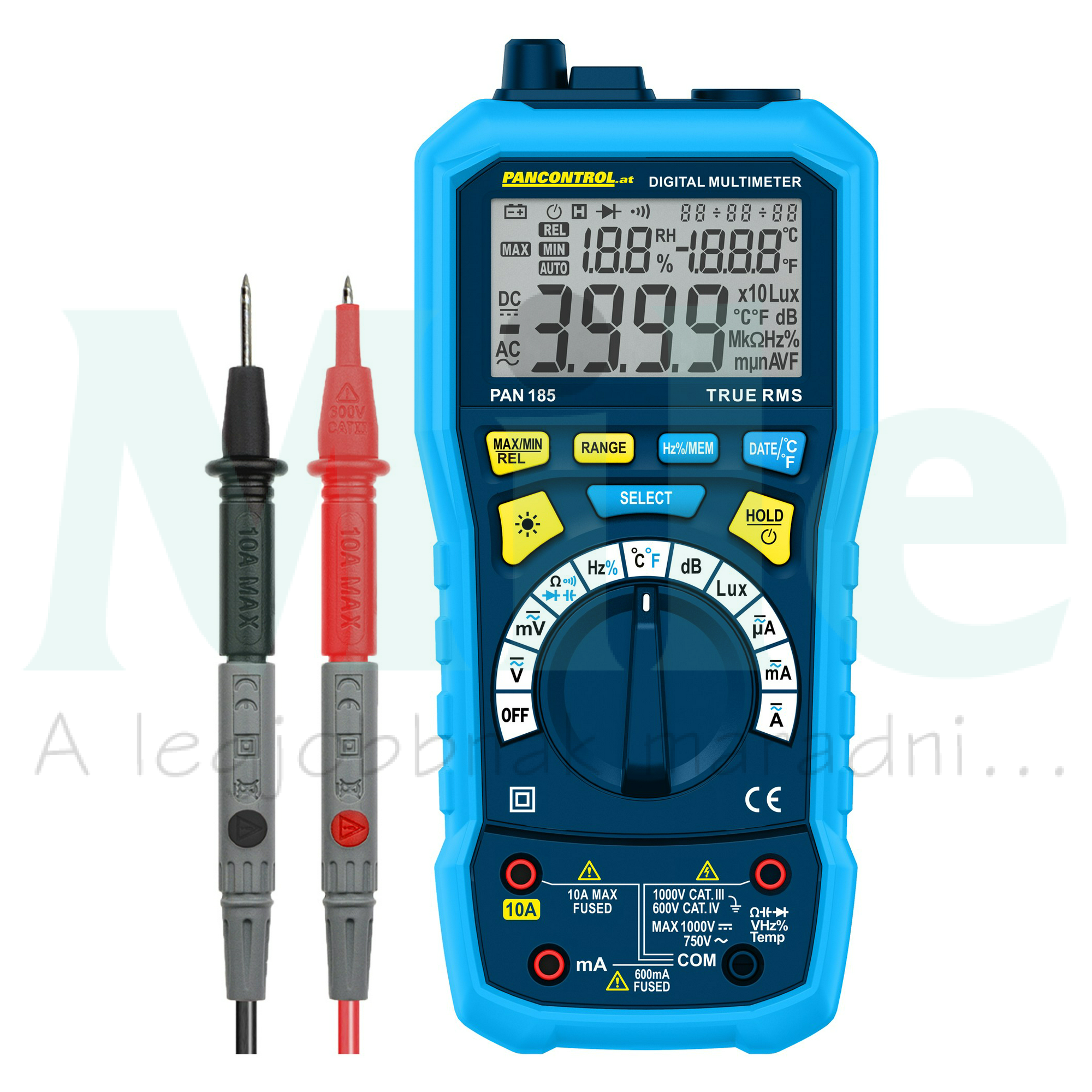 Multiméter V-A-Ohm-µF-°C-Hz-dB-Lux-Hr% digitális 1000VDC 750VAC 10ADC 10AAC 40MOhm Pancontrol