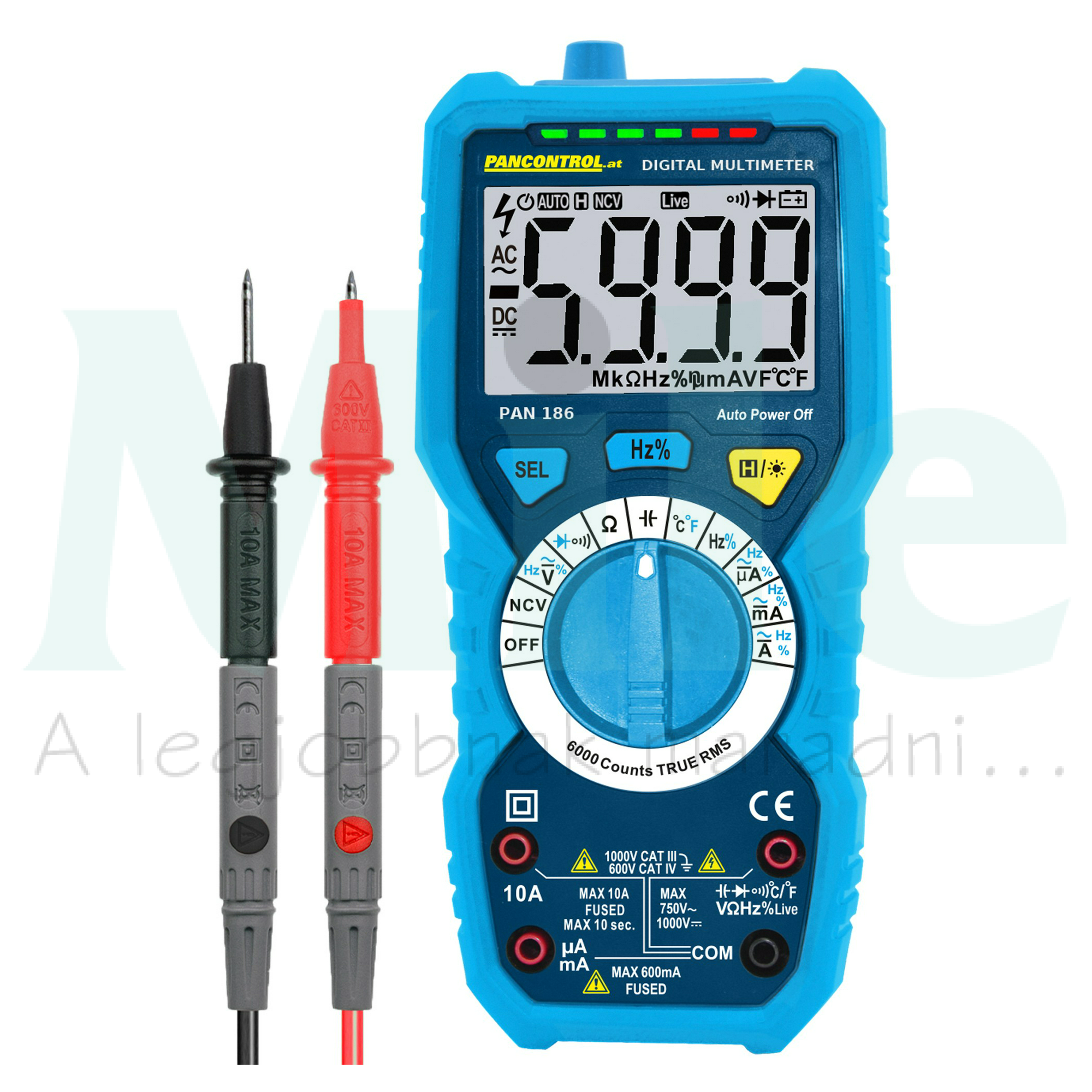 Multiméter V-A-Ohm-µF-°C-Hz digitális 1000VDC 1000VAC 10ADC 10AAC 40MOhm Pancontrol