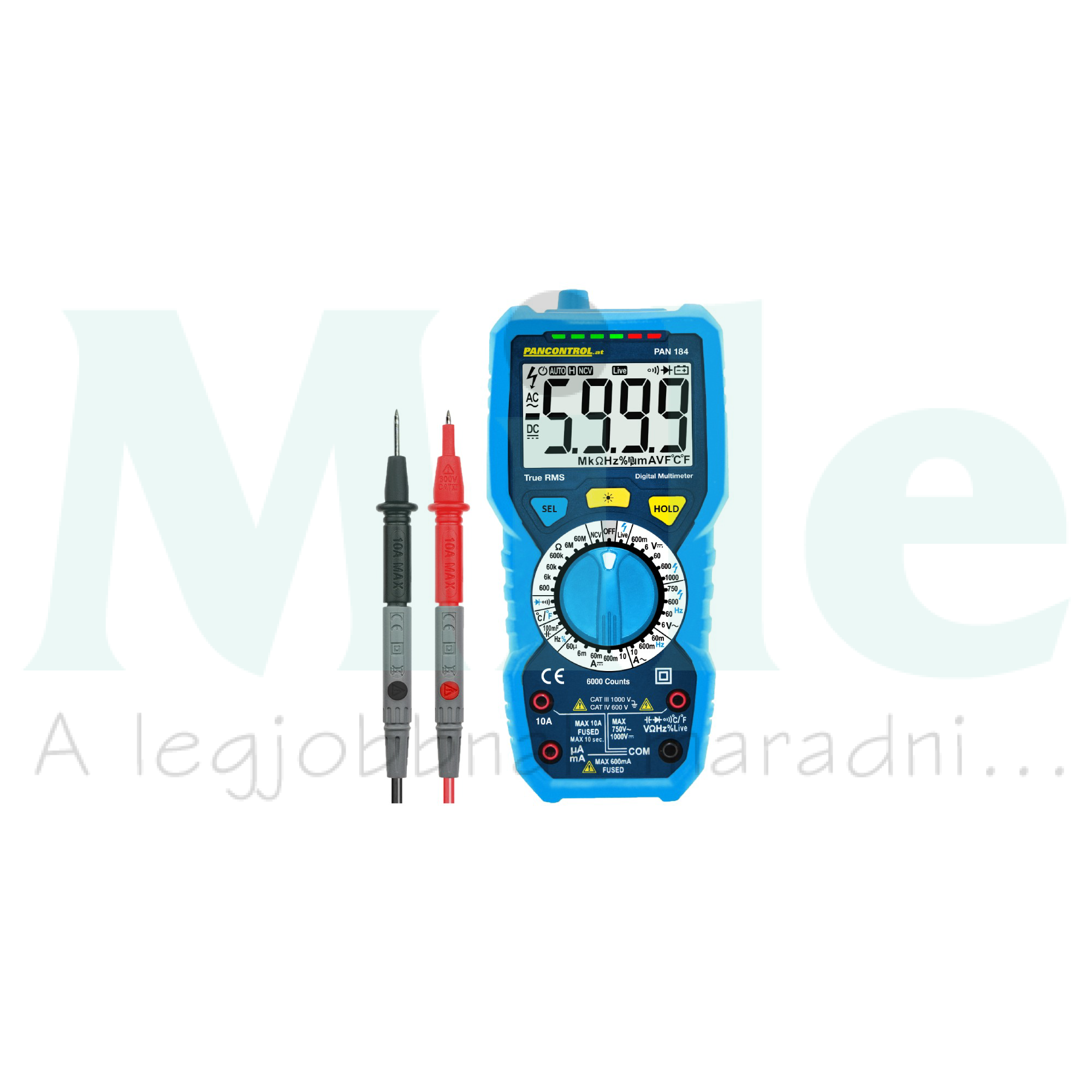 Multiméter V-A-Ohm-µF-°C-Hz digitális 1000VDC 750VAC 10ADC 10AAC 60MOhm Pancontrol