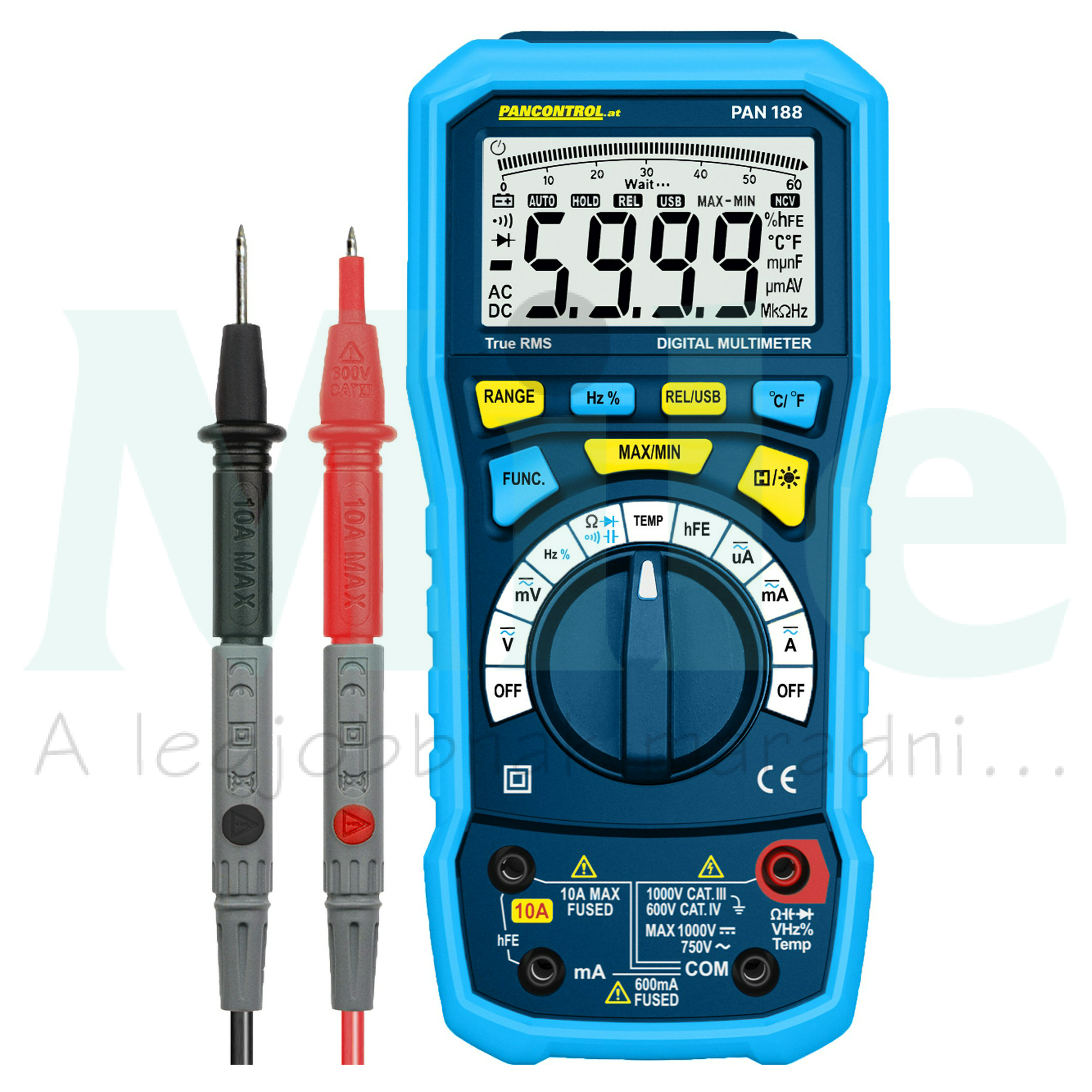 Multiméter V-A-Ohm-µF-°C-Hz USB digitális 1000VDC 750VAC 10ADC 10AAC 60MOhm Pancontrol