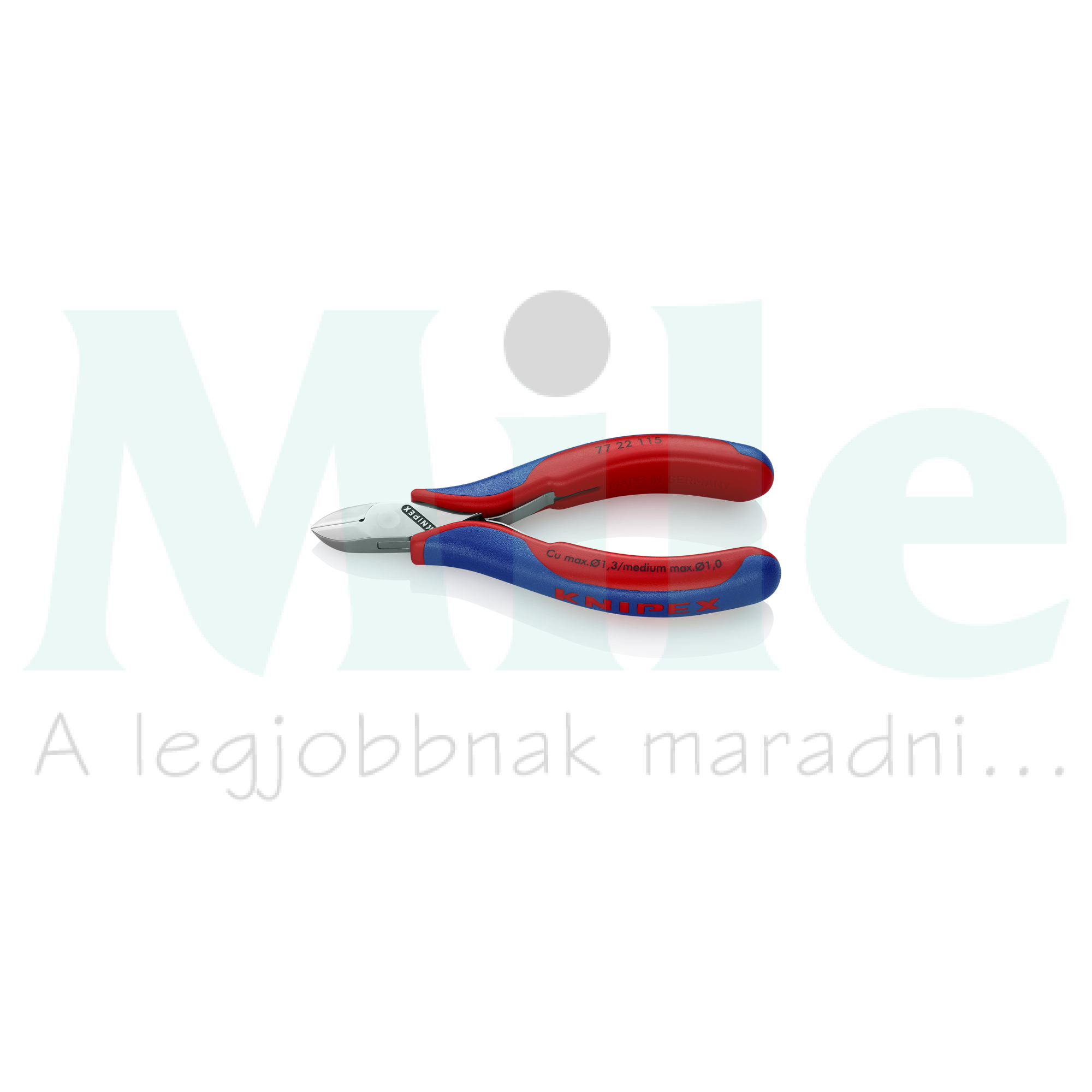 Elektronikai oldalcsípő fogó 57HRC max.d1,3/1mm nyitórugós piros-kék normál 115mm KNIPEX