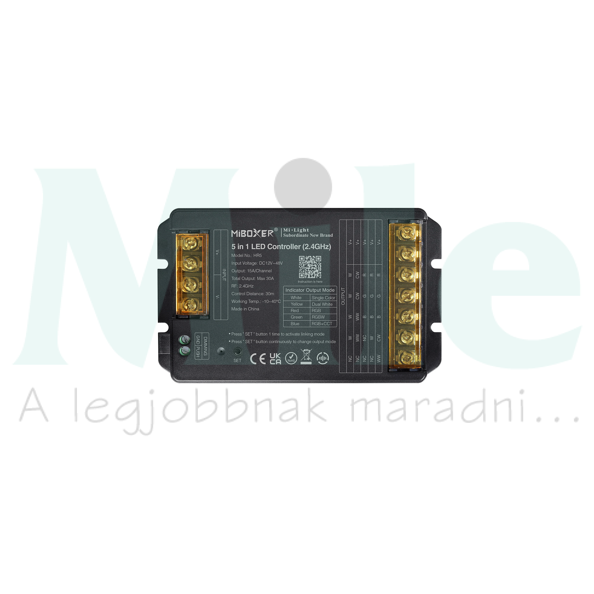 RF LED vezérlő 2,4GHz 5in1 dimmer/CCT/RGB/RGB+W/RGB+CCT 360-720W 12-48V 30000mA IP20 Mi-Light