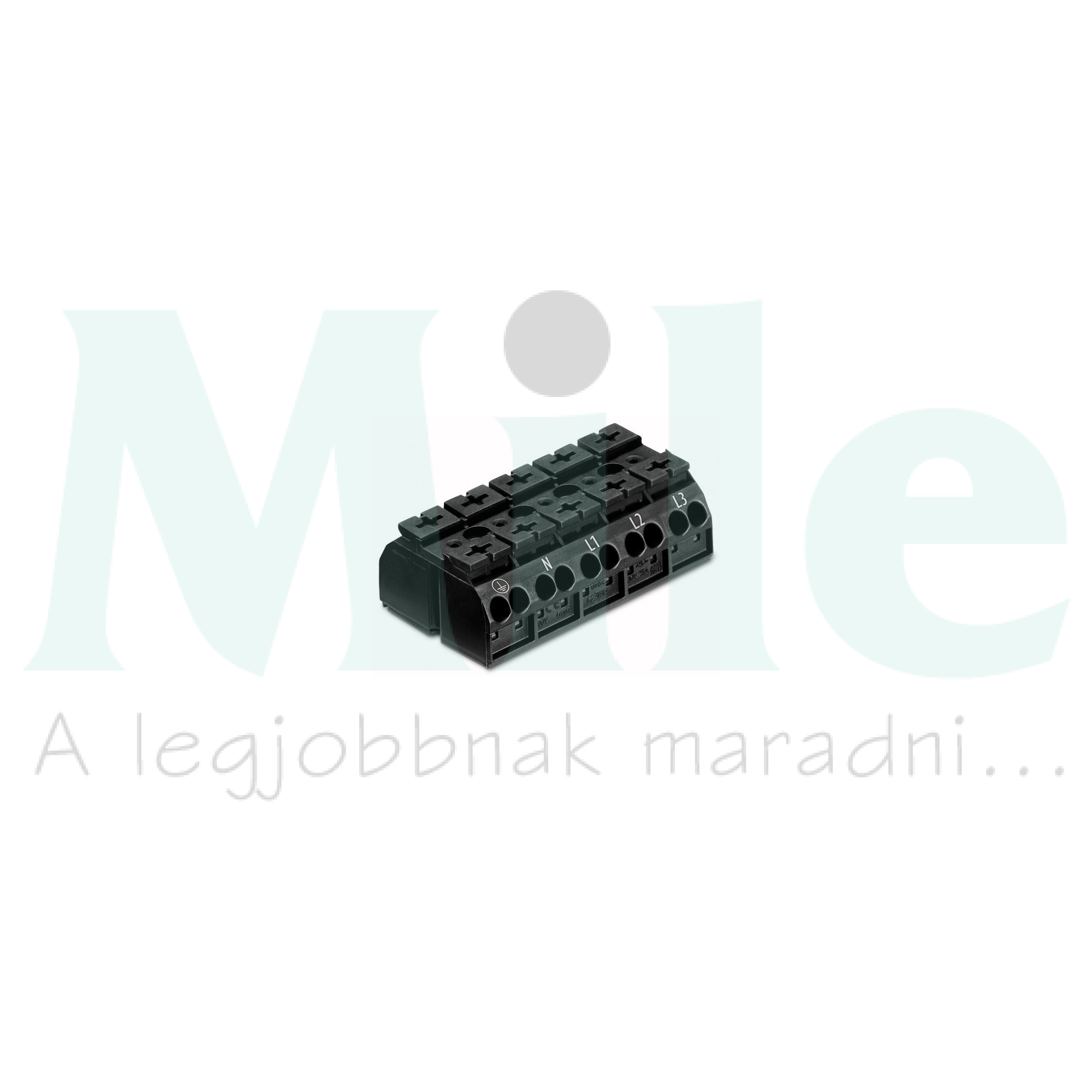 Sorkapocsblokk PE+N+L1+L2+L3 4mm2 fekete 5P csavaros 5csatl./<6mm2 WAGO