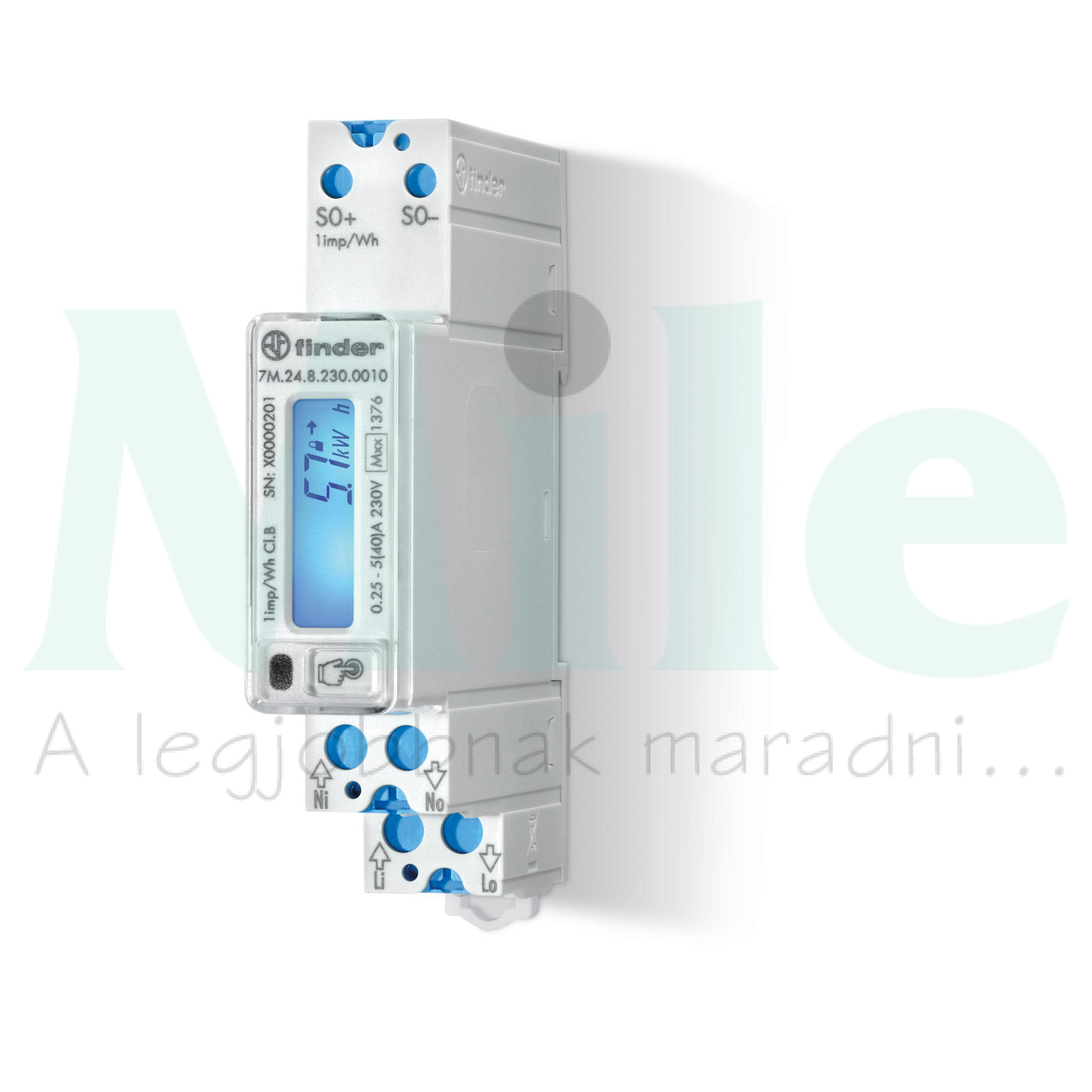 Sorolható fogyasztásmérő 1F 2irányú LCD MID-hiteles S0 IR 40A direkt 230V 7M.24.8.230.0010 FINDER