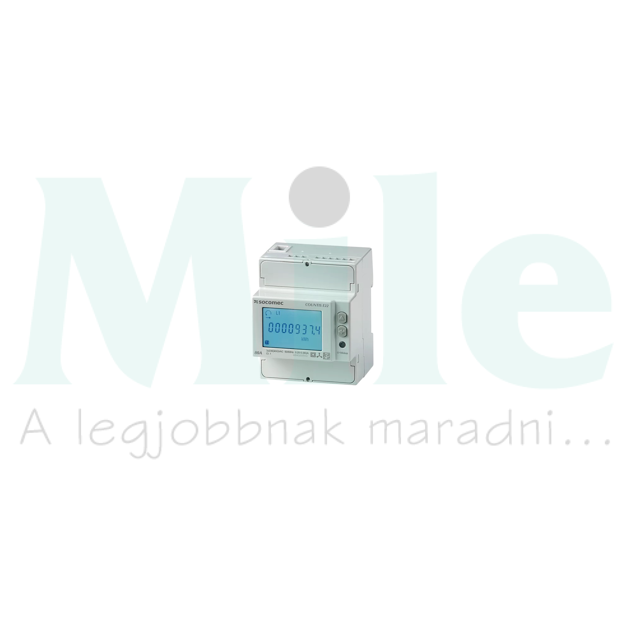 Sorolható fogyasztásmérő 3F LCD S0 MID 80A direkt elektronikus 320-480V/ 4M Countis E22 SOCOMEC