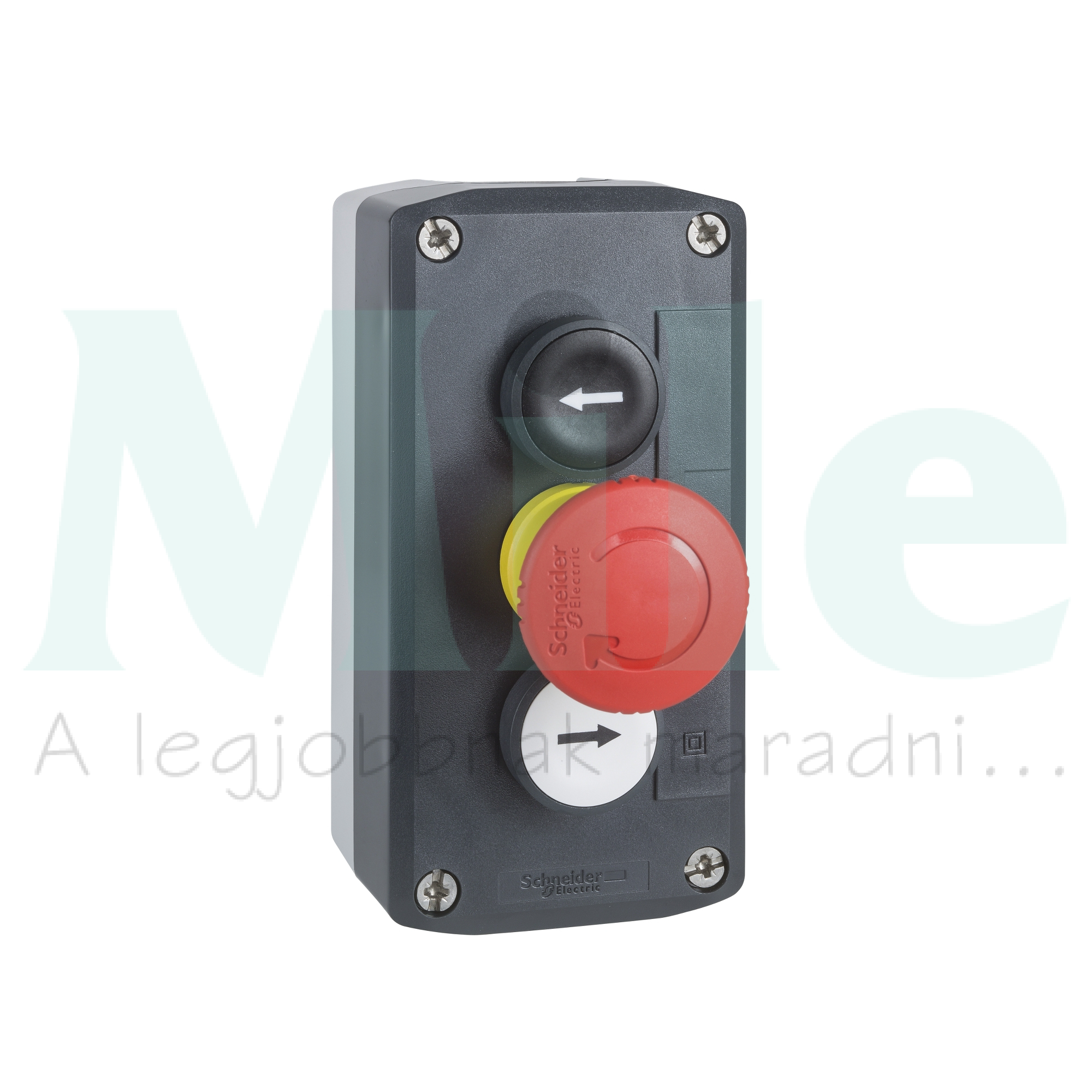 Tokozott vésznyomó <- vészgomba -> fekete-piros-fehér Harmony XALD Schneider