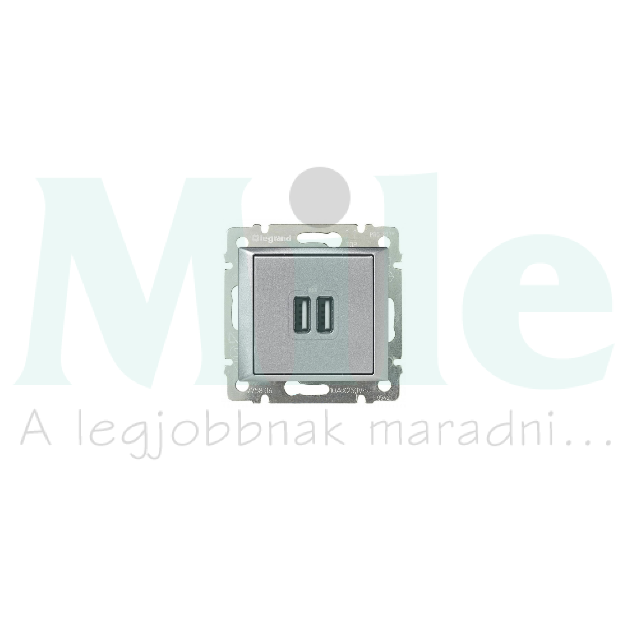 Valena USB töltőaljzat A+A 2/ki 2400mA-max. 5V süllyesztett alumínium LEGRAND