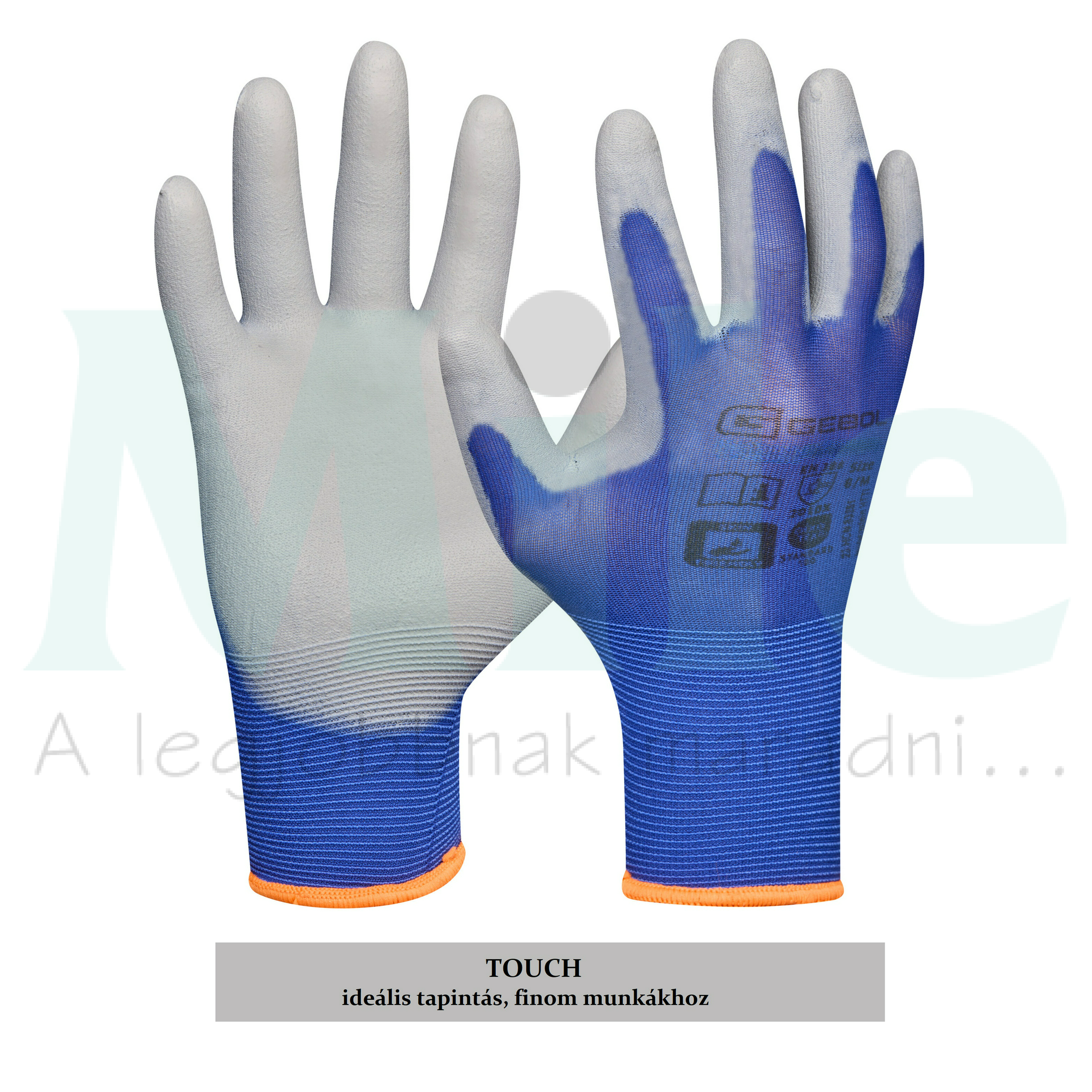Védőkesztyű varrásmentes pár 5-ujjas 9/ L-méret PU-bevonat kék Nano Flex Pro GEBOL