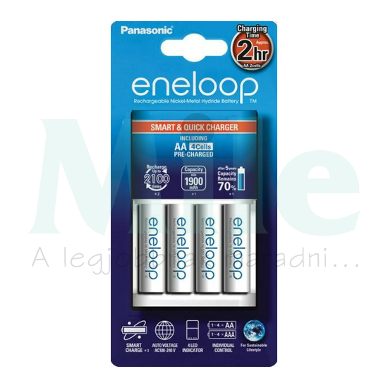 Akkumulátortöltő AA (ceruza/AAA (mikro) +4db 1900mAh AA (120min) Eneloop Panasonic