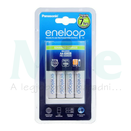 Akkumulátortöltő AA (ceruza/AAA (mikro) +4db 1900mAh AA (420min) Eneloop Panasonic