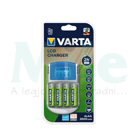 Akkumulátortöltő USB AA (ceruza/AAA (mikro) LCD-kijelző +4db 2600 mAh + 12V autós adapter LCD VA