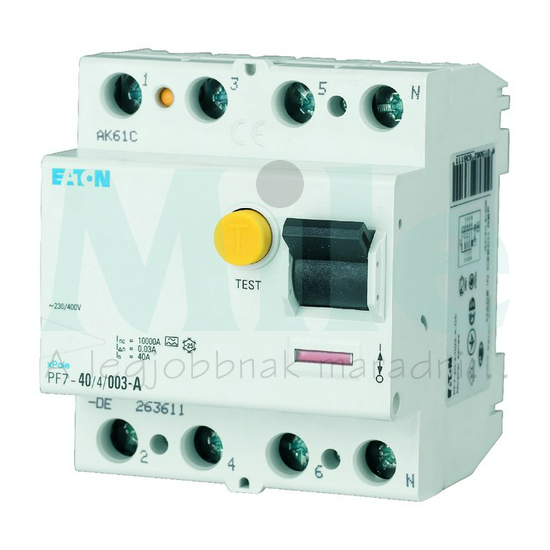 Áram-védőkapcsoló (Fi-relé) analóg 3P+N 40A 100mA AC-típus 10kA PF7-40/4/01-DE EATON