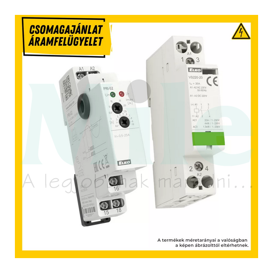 Áramfigyelő relé szett PRI-52 +VS220-20/230V 0.5-25A-max. 2z/20A csavaros PRI+VS Elko EP