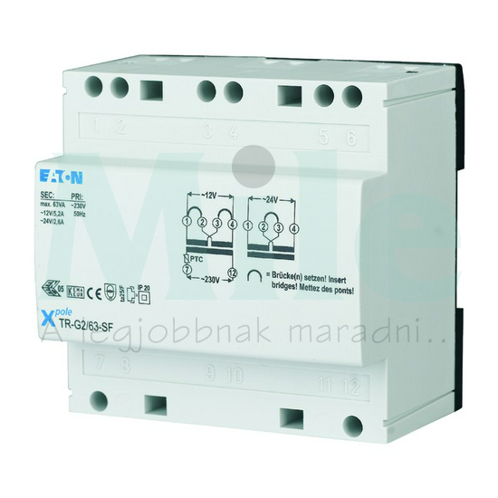 Biztonsági transzformátor 1F 63VA sorolható 230V/ 12V/ 5.2A 24V/ 2.6A 5M TR-G2/63-SF EATON