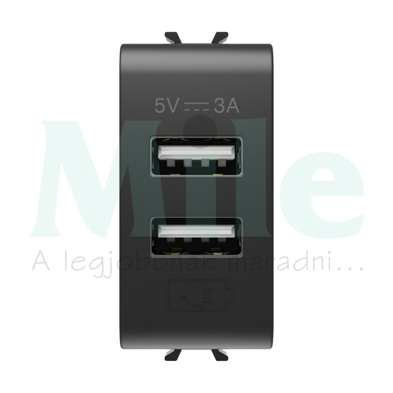 ChoruSmart USB töltőaljzat A+A-típ. 1M 2-ki 3000mA/ 5V modultartó fekete GEWISS