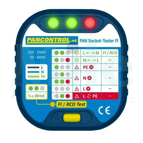 Dugalj teszter 2P+F +FI-teszt 2P-ellenőrzés 220-250V LED-kijelzés PAN Socket-Tester FI Pancontrol